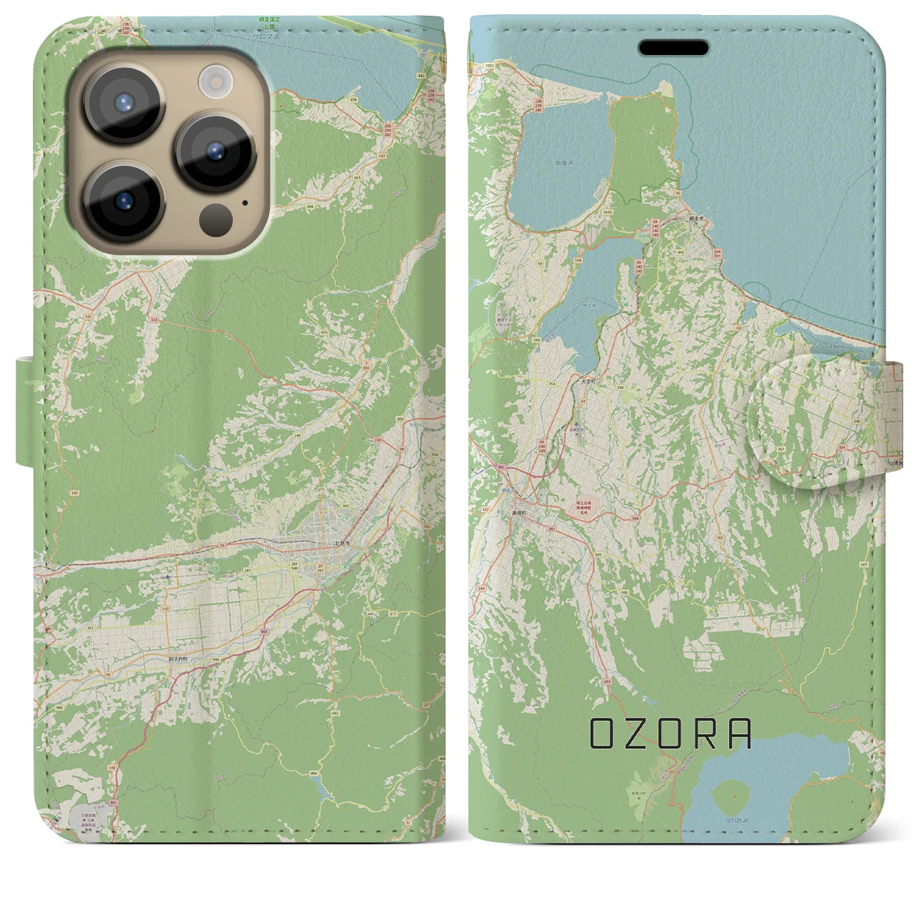 【大空(北海道)】地図柄iPhoneケース(手帳タイプ)ナチュラル・iPhone 14 Pro Max 用