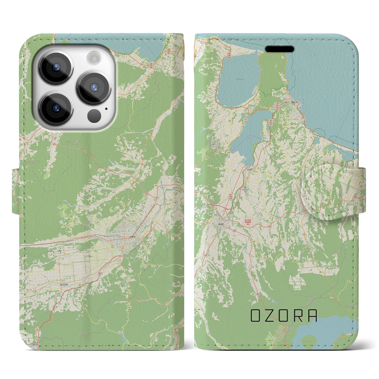【大空(北海道)】地図柄iPhoneケース(手帳タイプ)ナチュラル・iPhone 14 Pro 用