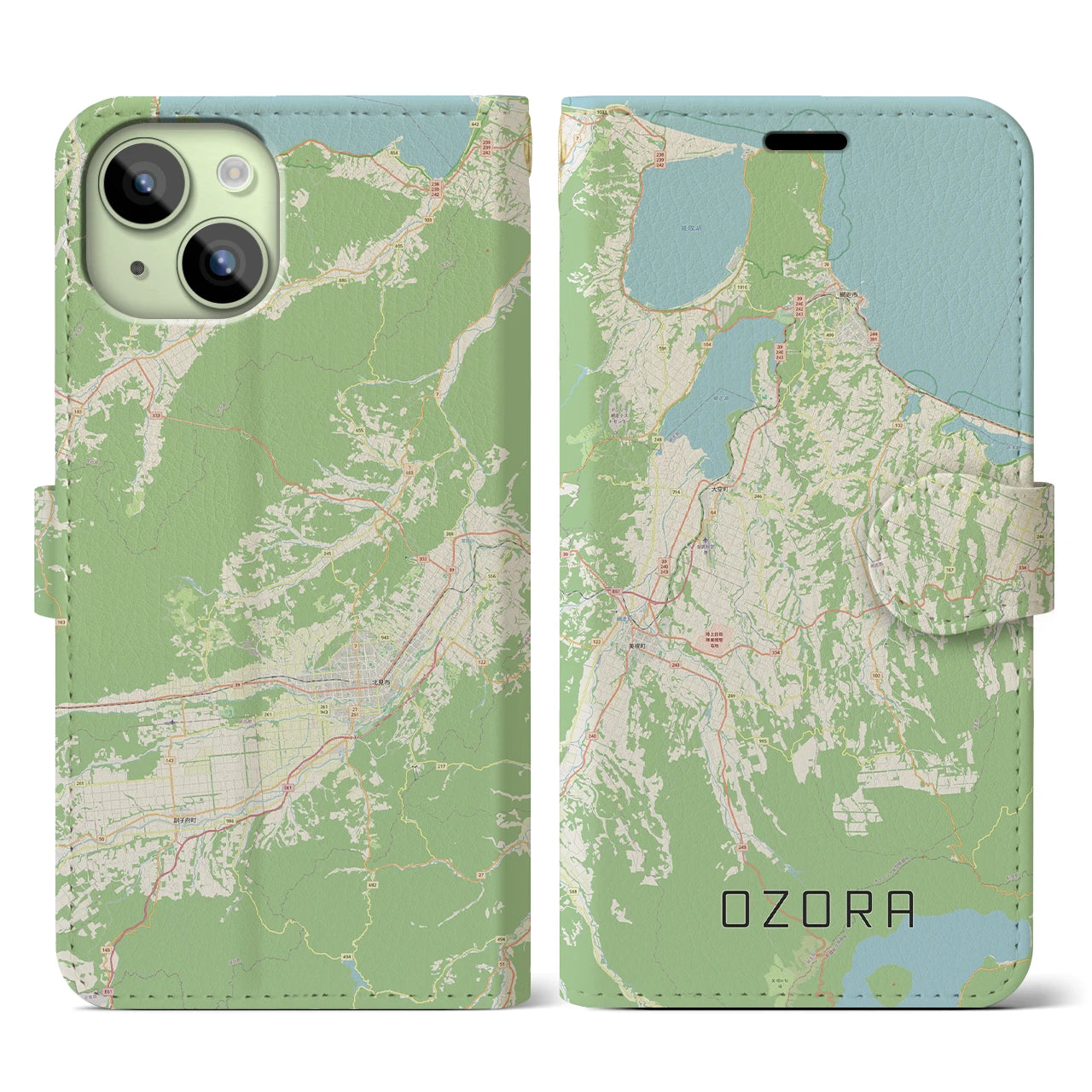 【大空(北海道)】地図柄iPhoneケース(手帳タイプ)ナチュラル・iPhone 15 用
