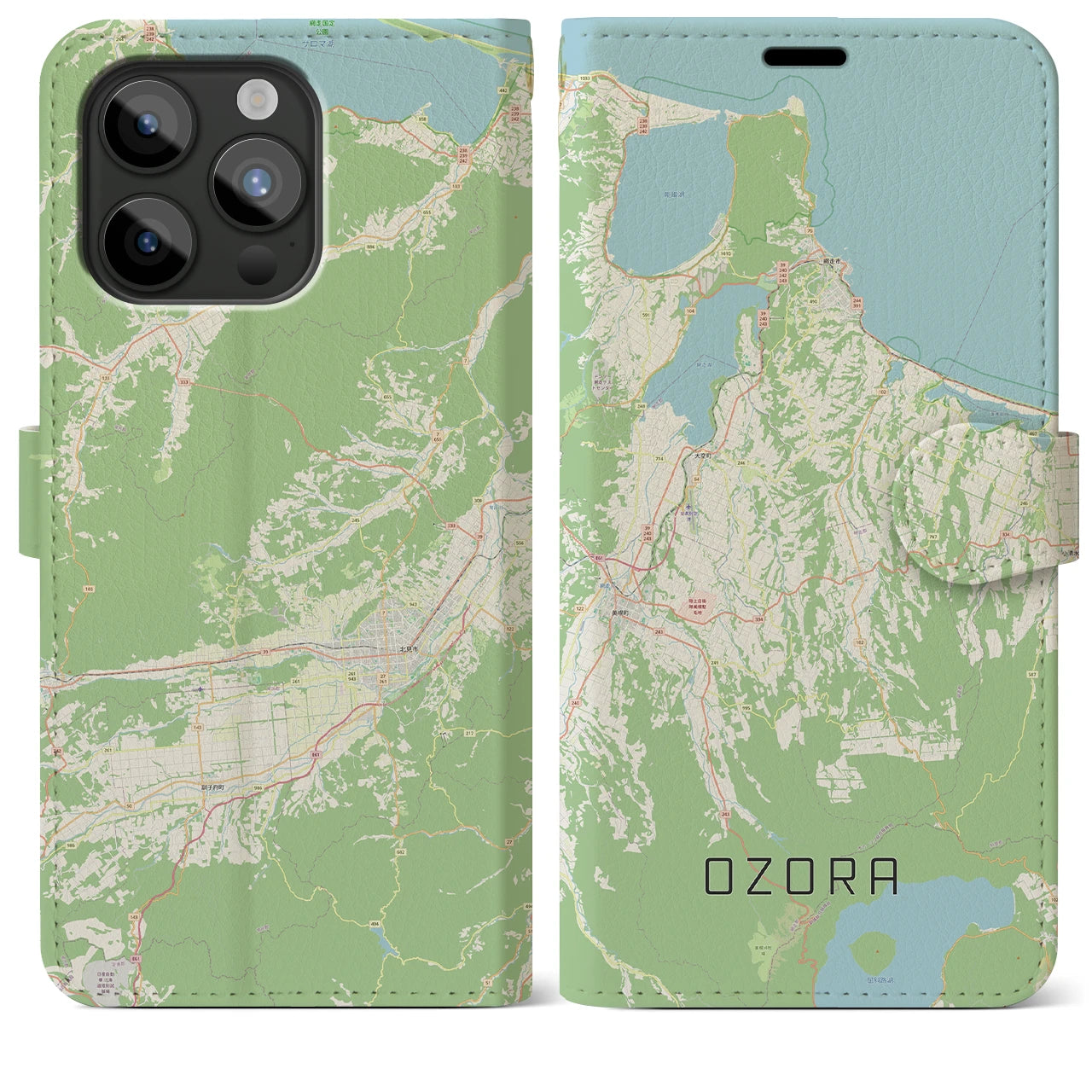 【大空(北海道)】地図柄iPhoneケース(手帳タイプ)ナチュラル・iPhone 15 Pro Max 用