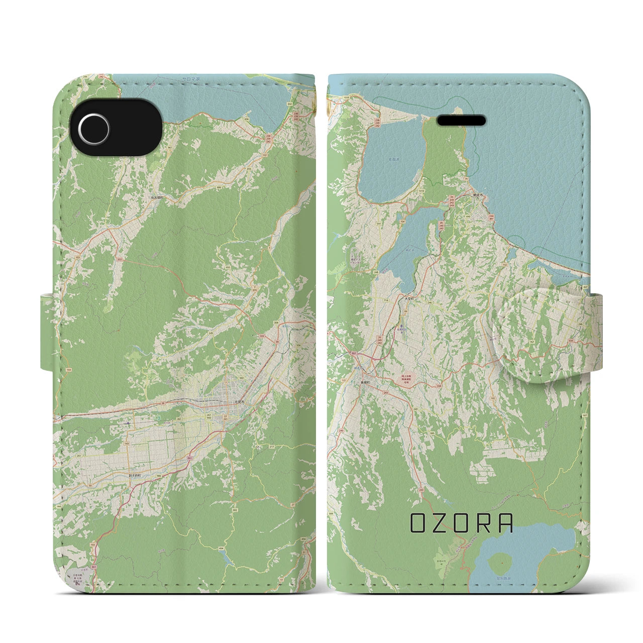 【大空(北海道)】地図柄iPhoneケース(手帳タイプ)ナチュラル・iPhone SE(第3 / 第2世代) / 8 / 7 / 6s / 6 用