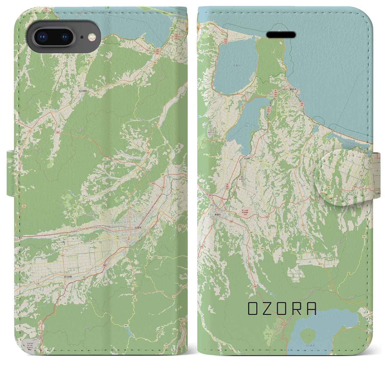 【大空(北海道)】地図柄iPhoneケース(手帳タイプ)ナチュラル・iPhone 8Plus /7Plus / 6sPlus / 6Plus 用