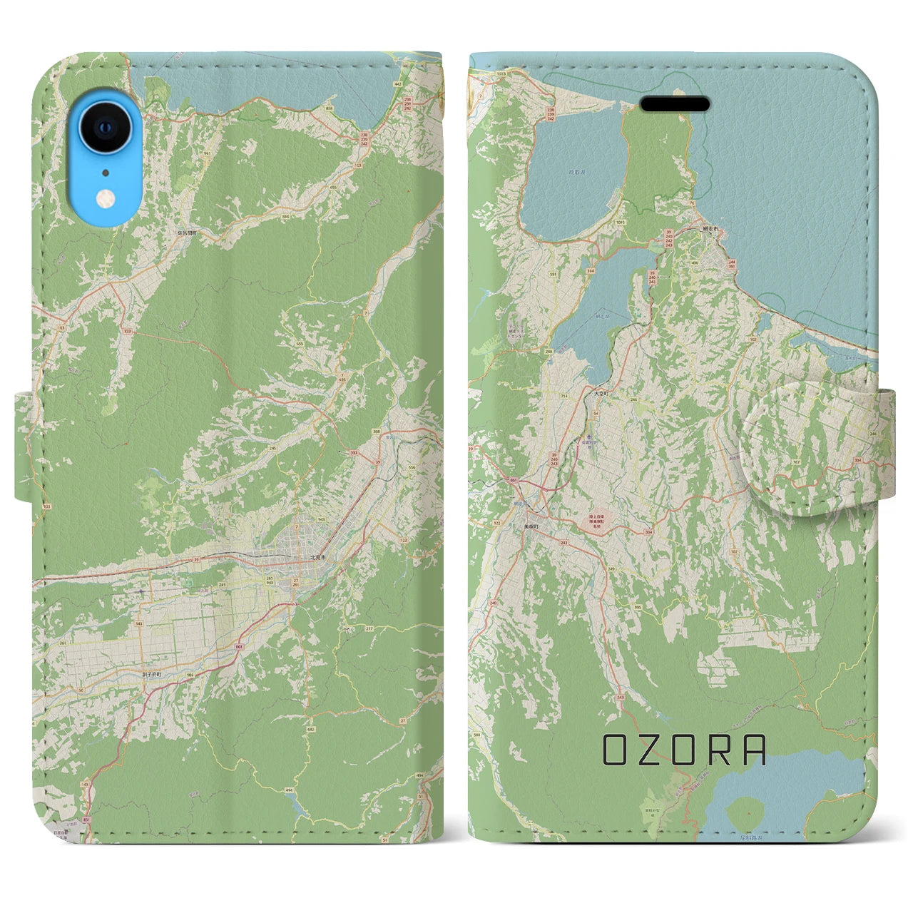 【大空(北海道)】地図柄iPhoneケース(手帳タイプ)ナチュラル・iPhone XR 用