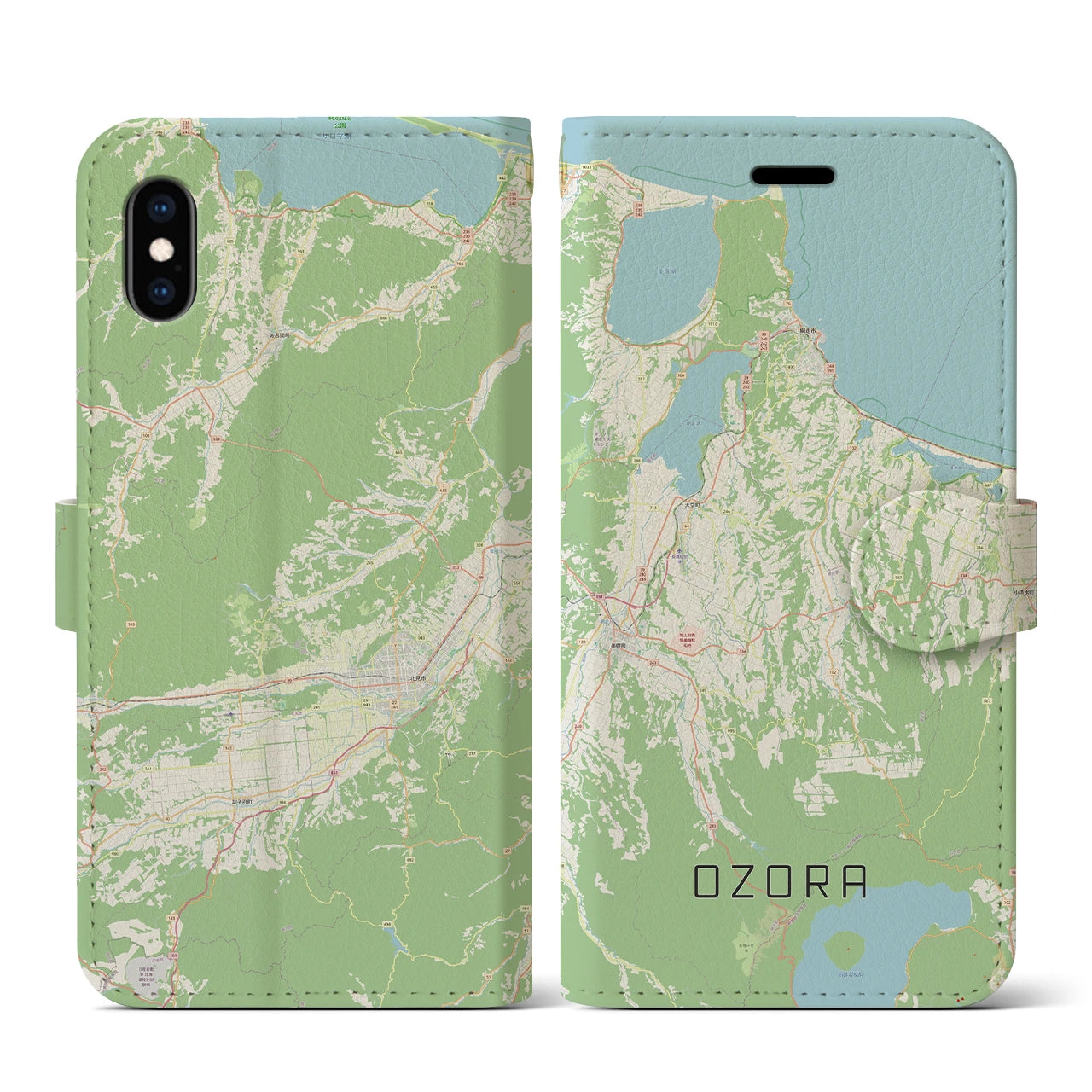 【大空(北海道)】地図柄iPhoneケース(手帳タイプ)ナチュラル・iPhone XS / X 用
