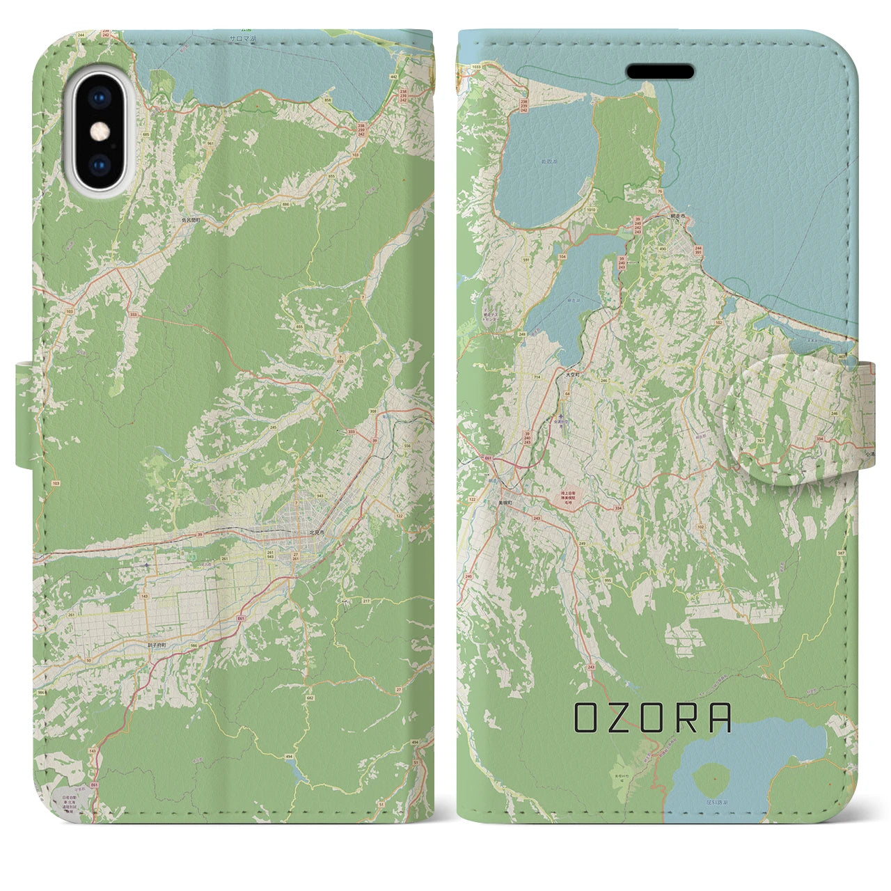 【大空(北海道)】地図柄iPhoneケース(手帳タイプ)ナチュラル・iPhone XS Max 用