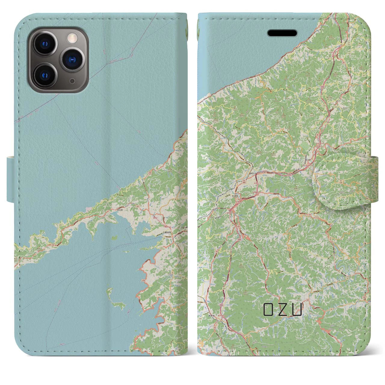 【大洲(愛媛県)】地図柄iPhoneケース(手帳タイプ)ナチュラル・iPhone 11 Pro Max 用