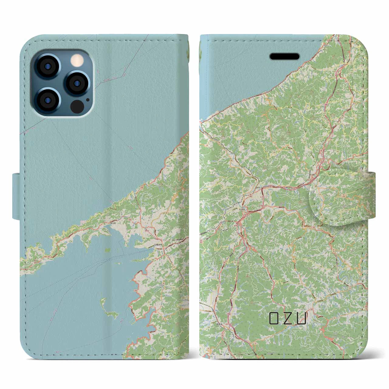 【大洲(愛媛県)】地図柄iPhoneケース(手帳タイプ)ナチュラル・iPhone 12 / 12 Pro 用