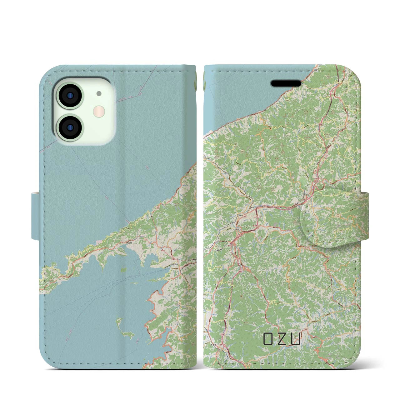 【大洲(愛媛県)】地図柄iPhoneケース(手帳タイプ)ナチュラル・iPhone 12 mini 用