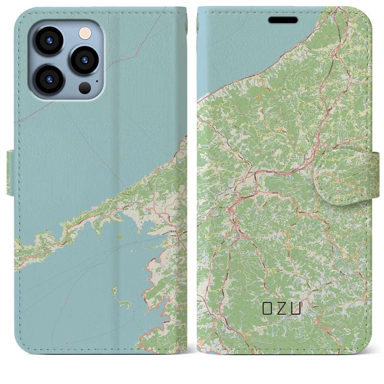 【大洲(愛媛県)】地図柄iPhoneケース(手帳タイプ)ナチュラル・iPhone 13 Pro Max 用
