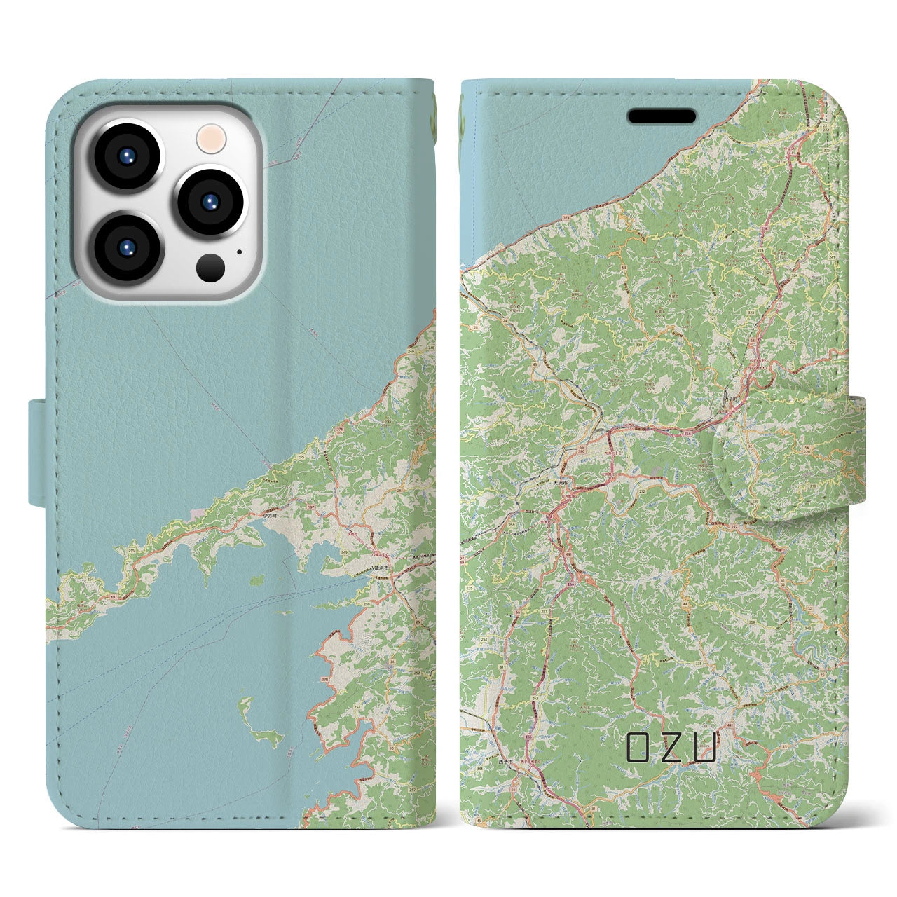 【大洲(愛媛県)】地図柄iPhoneケース(手帳タイプ)ナチュラル・iPhone 13 Pro 用
