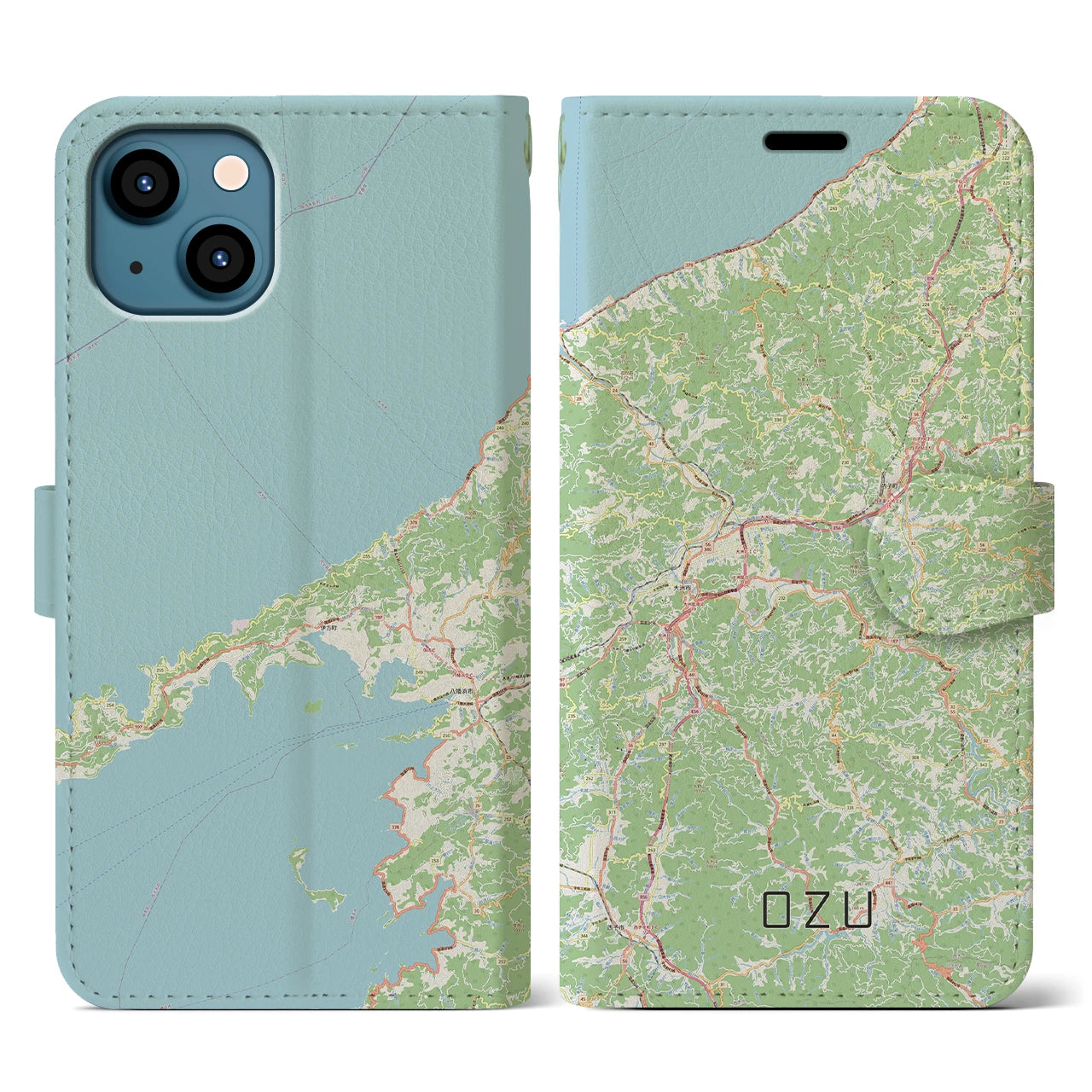 【大洲(愛媛県)】地図柄iPhoneケース(手帳タイプ)ナチュラル・iPhone 13 用