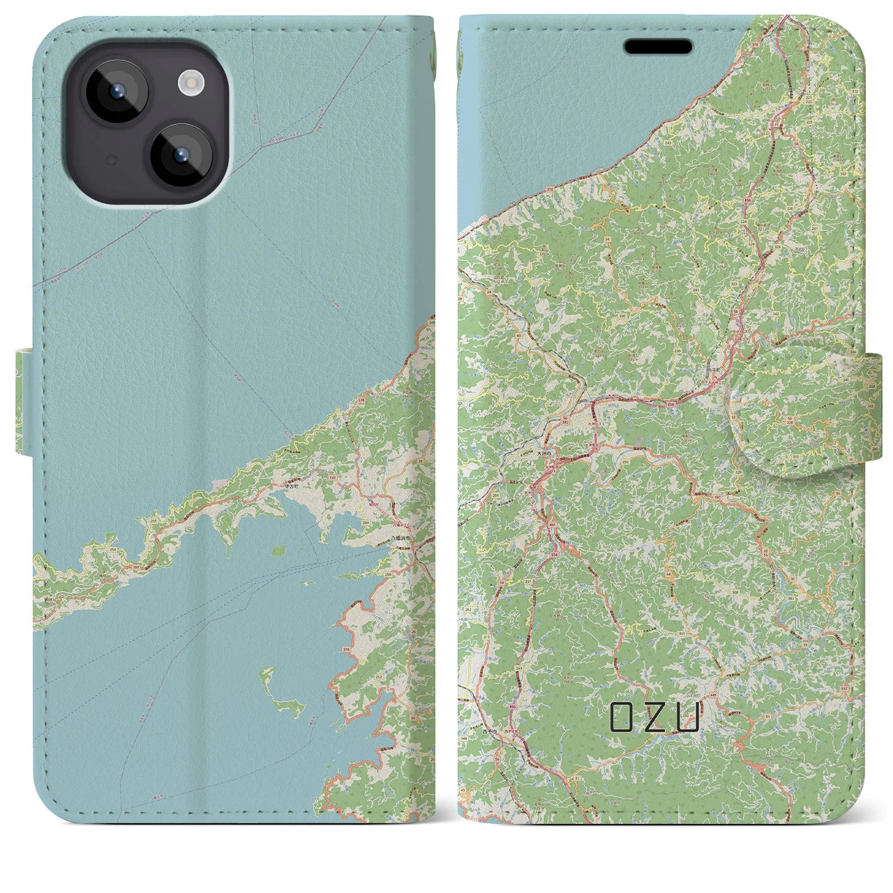 【大洲(愛媛県)】地図柄iPhoneケース(手帳タイプ)ナチュラル・iPhone 14 Plus 用