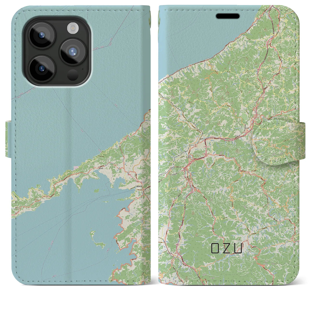 【大洲(愛媛県)】地図柄iPhoneケース(手帳タイプ)ナチュラル・iPhone 15 Pro Max 用