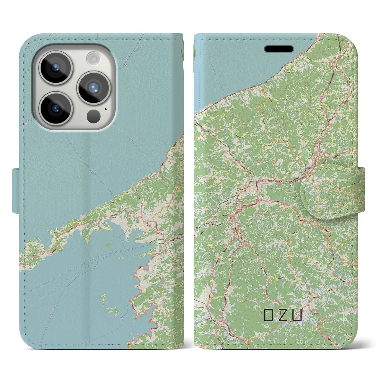 【大洲(愛媛県)】地図柄iPhoneケース(手帳タイプ)ナチュラル・iPhone 15 Pro 用