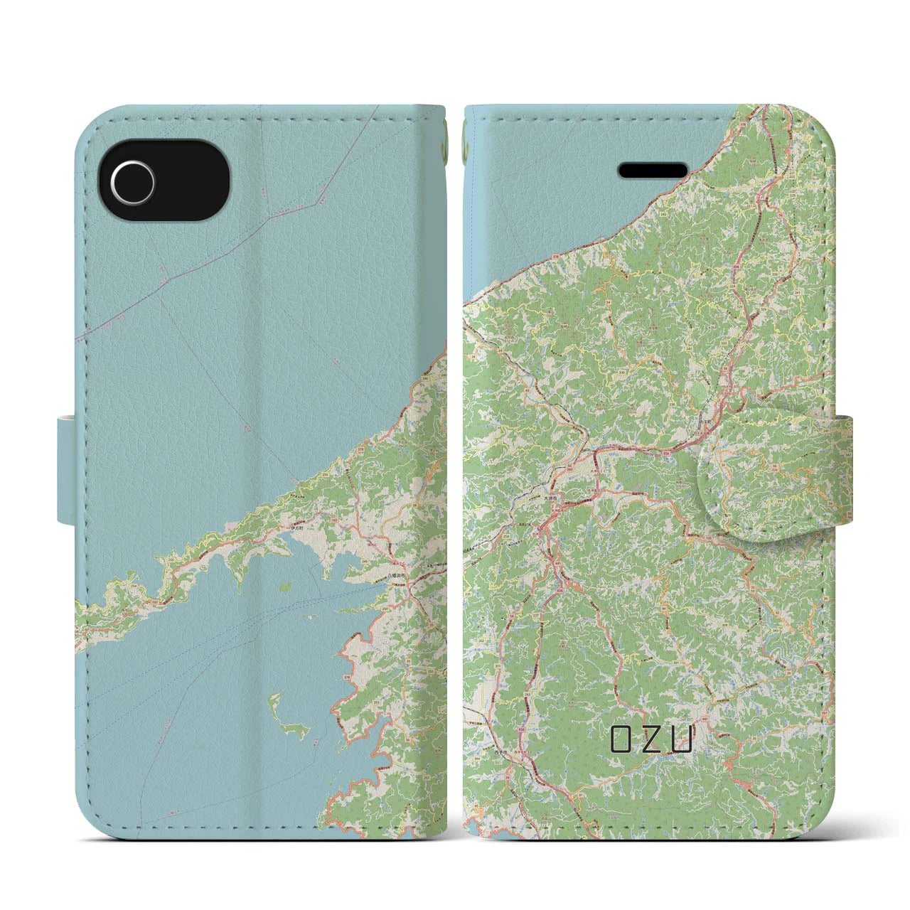 【大洲(愛媛県)】地図柄iPhoneケース(手帳タイプ)ナチュラル・iPhone SE(第3 / 第2世代) / 8 / 7 / 6s / 6 用