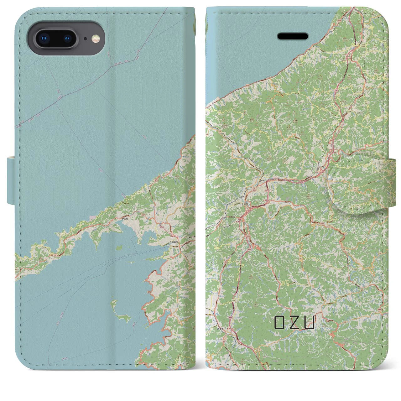 【大洲(愛媛県)】地図柄iPhoneケース(手帳タイプ)ナチュラル・iPhone 8Plus /7Plus / 6sPlus / 6Plus 用
