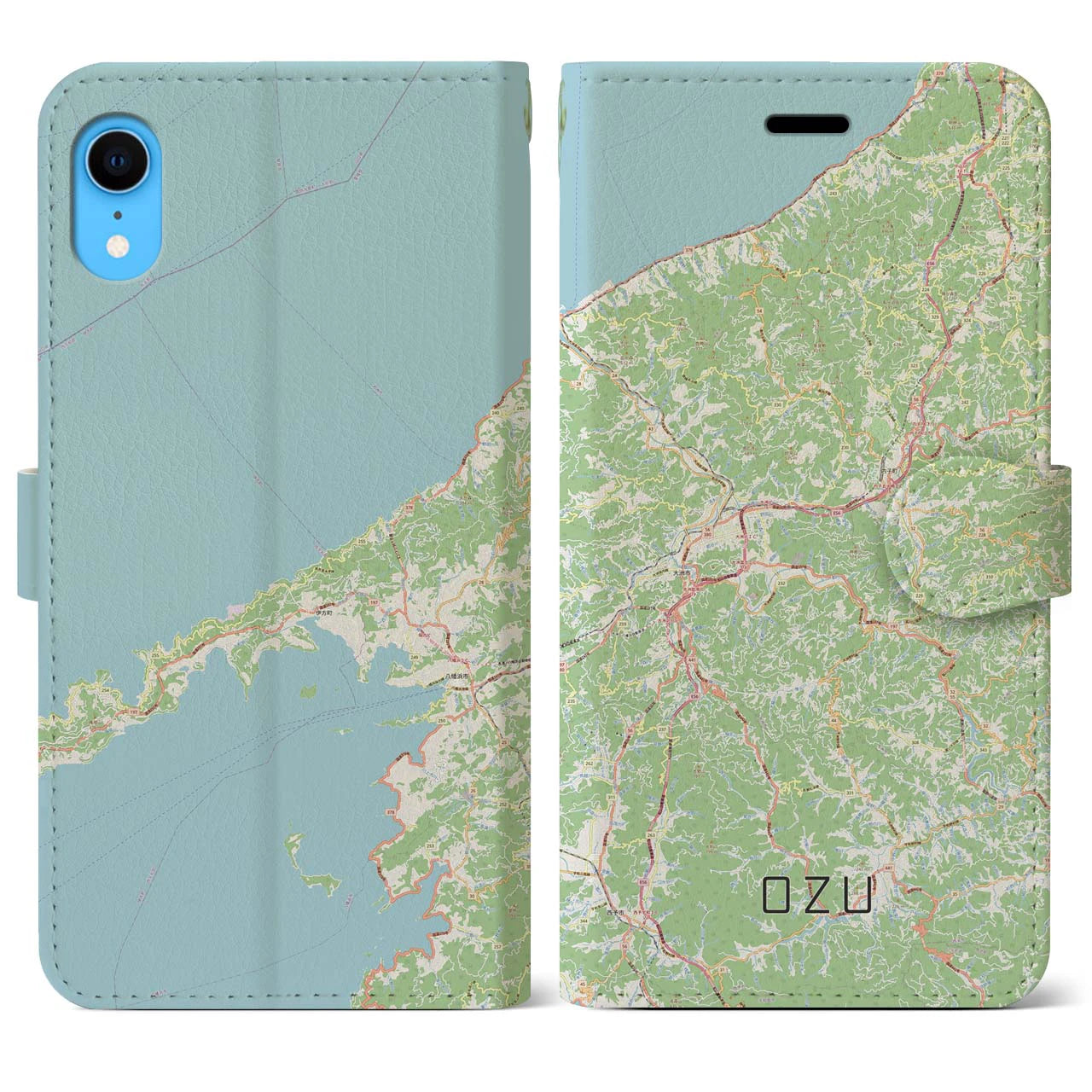 【大洲(愛媛県)】地図柄iPhoneケース(手帳タイプ)ナチュラル・iPhone XR 用