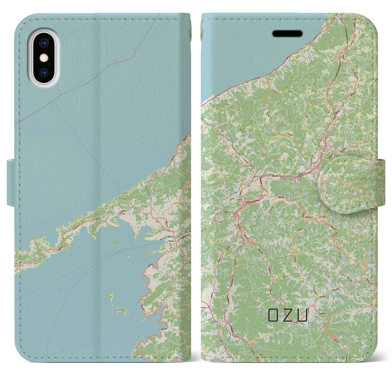 【大洲(愛媛県)】地図柄iPhoneケース(手帳タイプ)ナチュラル・iPhone XS Max 用