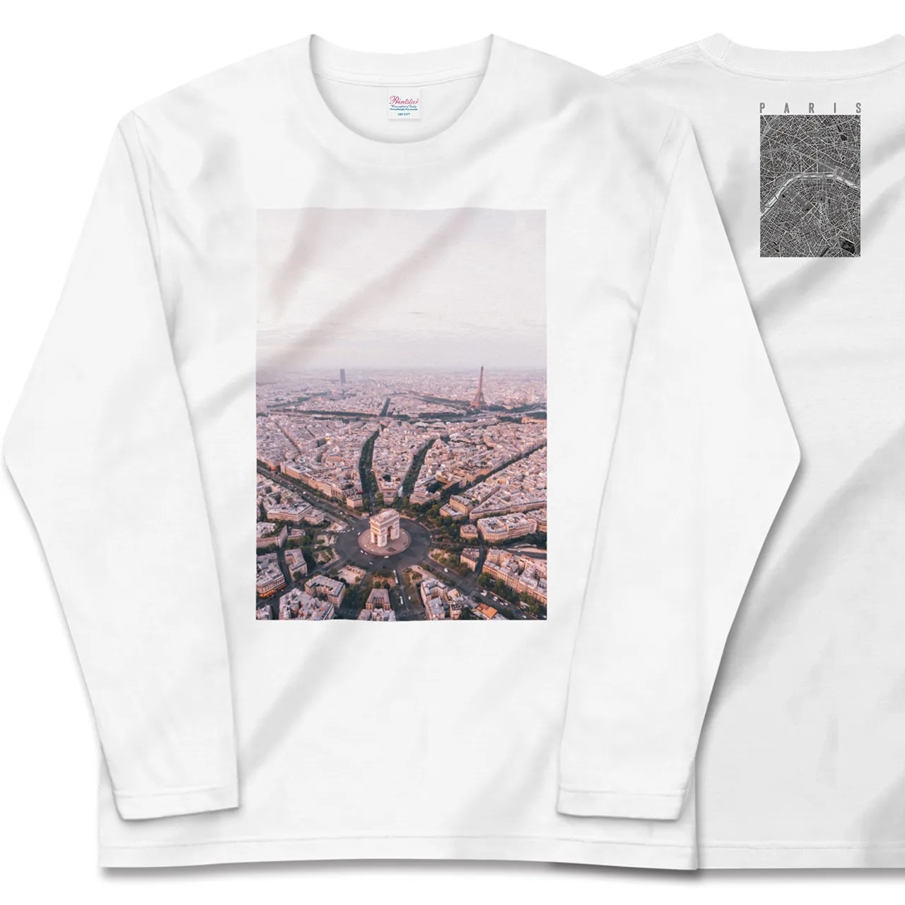 【パリ(フランス)】Map World ロングスリーブTシャツ