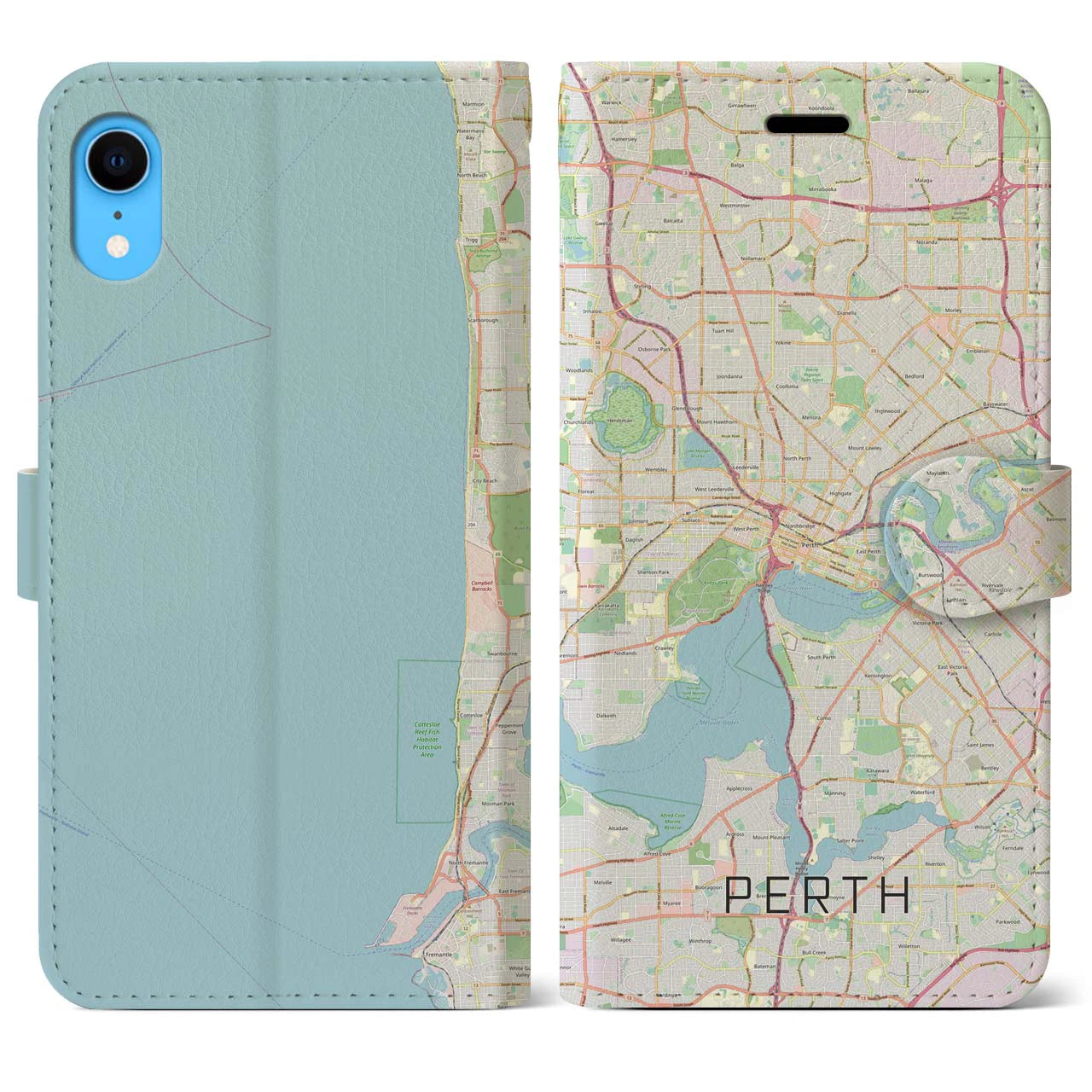 【パース(オーストラリア)】地図柄iPhoneケース(手帳タイプ)ナチュラル・iPhone XR 用