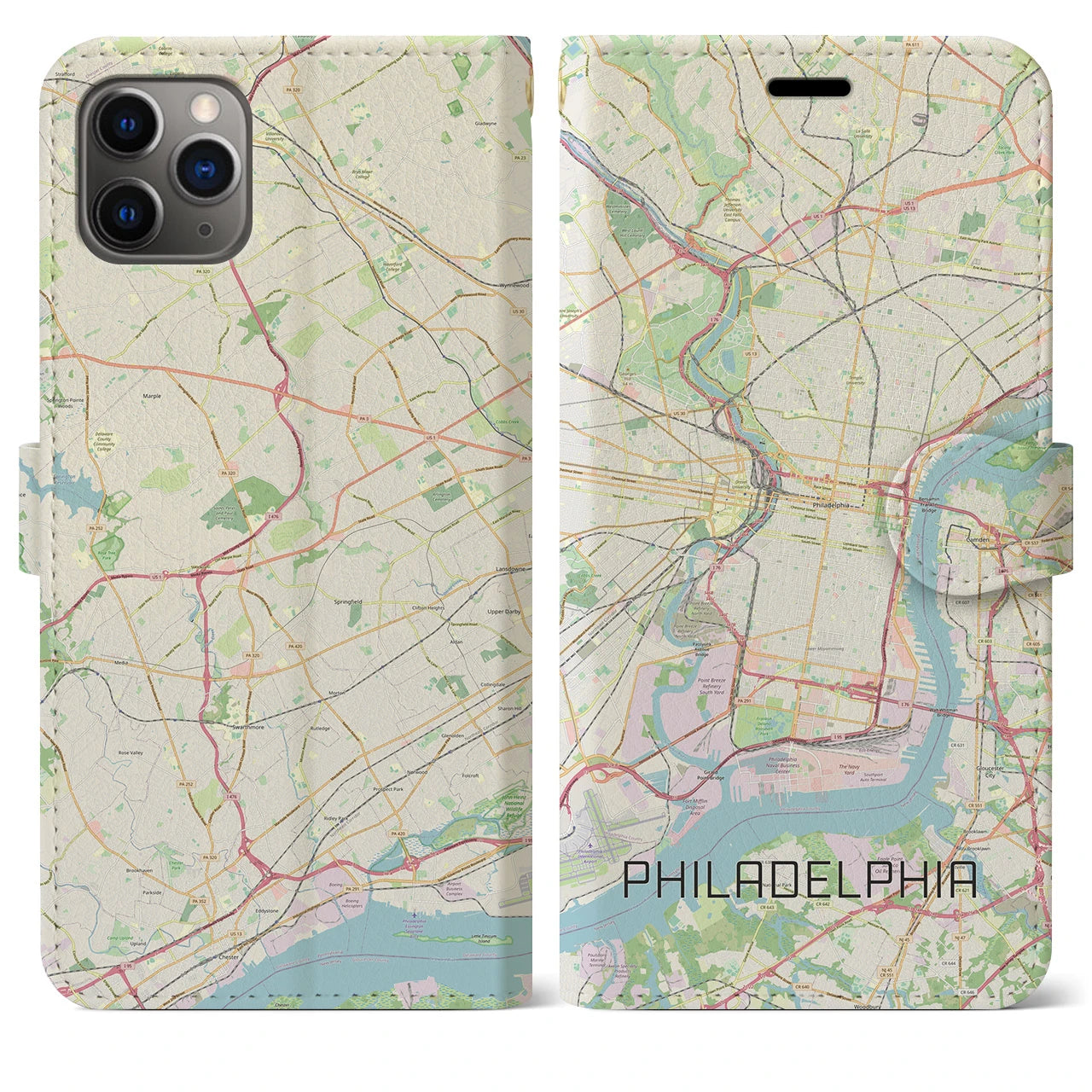 【フィラデルフィア(アメリカ)】地図柄iPhoneケース(手帳タイプ)ナチュラル・iPhone 11 Pro Max 用