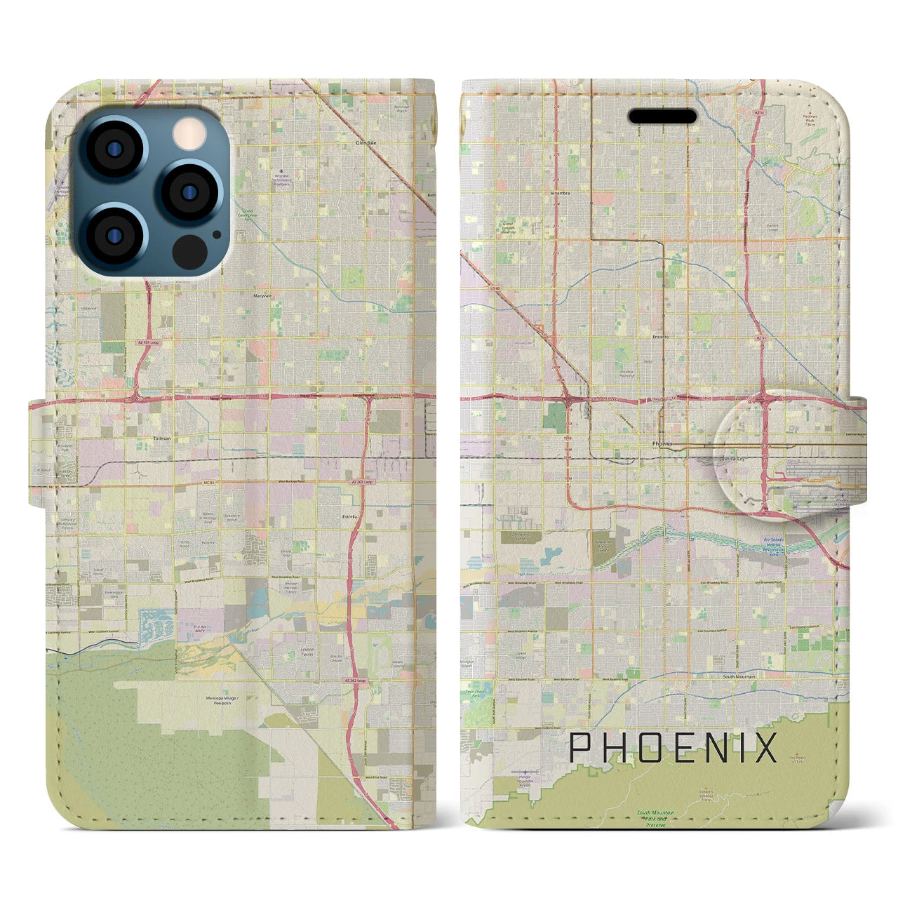 【フェニックス(アメリカ)】地図柄iPhoneケース(手帳タイプ)ナチュラル・iPhone 12 / 12 Pro 用