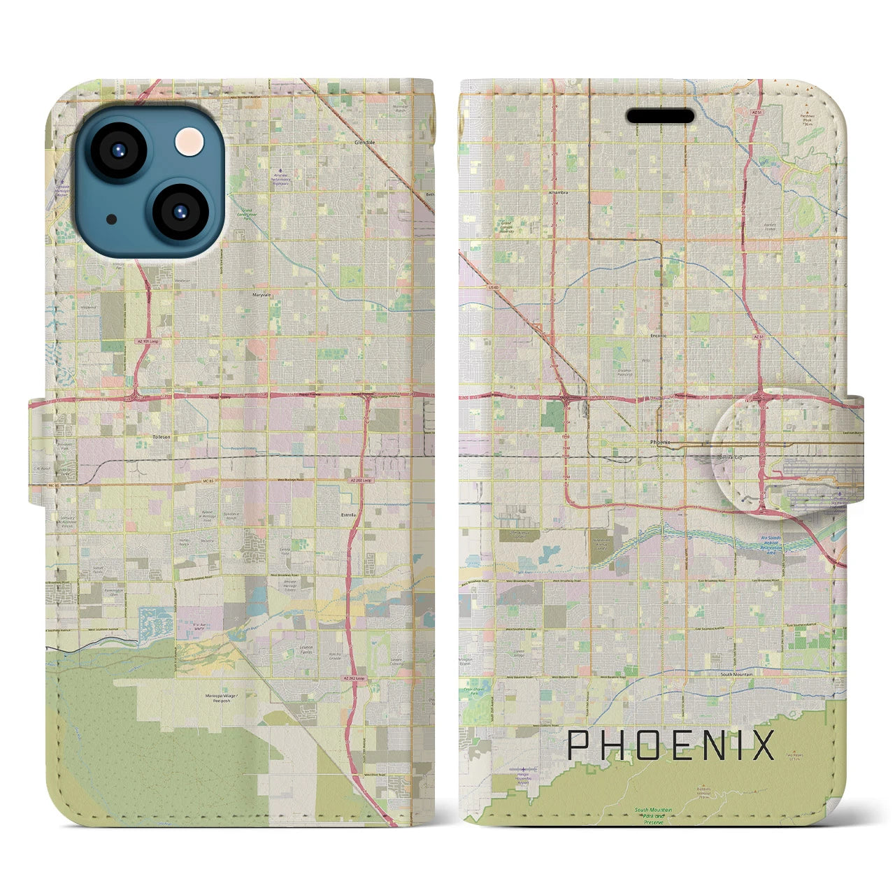 【フェニックス(アメリカ)】地図柄iPhoneケース(手帳タイプ)ナチュラル・iPhone 13 用