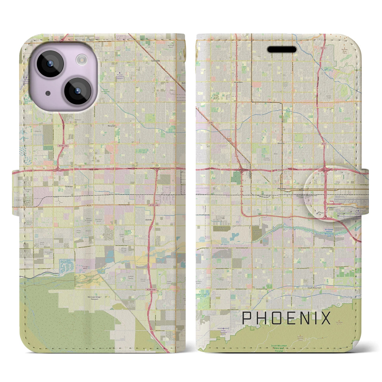 【フェニックス(アメリカ)】地図柄iPhoneケース(手帳タイプ)ナチュラル・iPhone 14 用