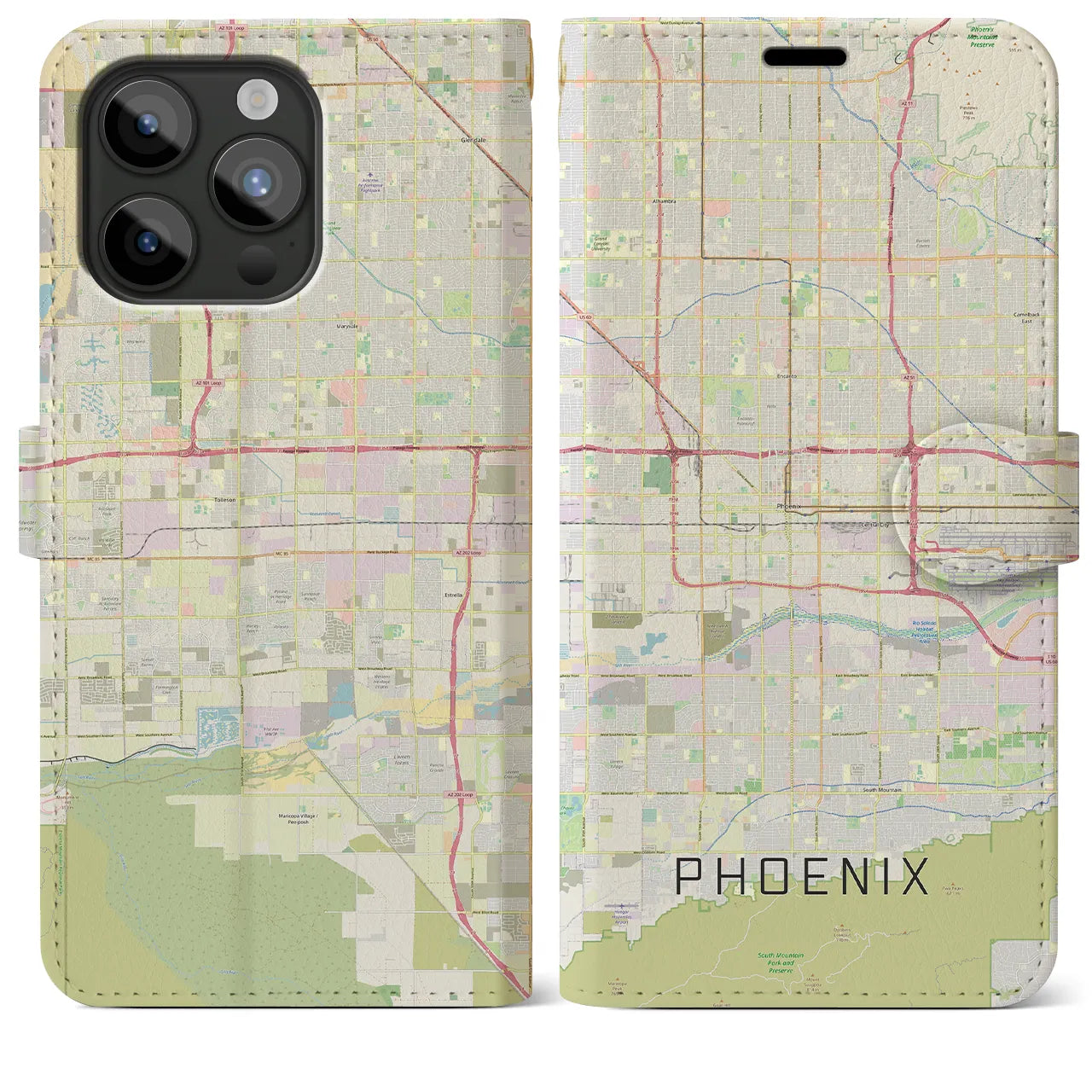 【フェニックス(アメリカ)】地図柄iPhoneケース(手帳タイプ)ナチュラル・iPhone 15 Pro Max 用