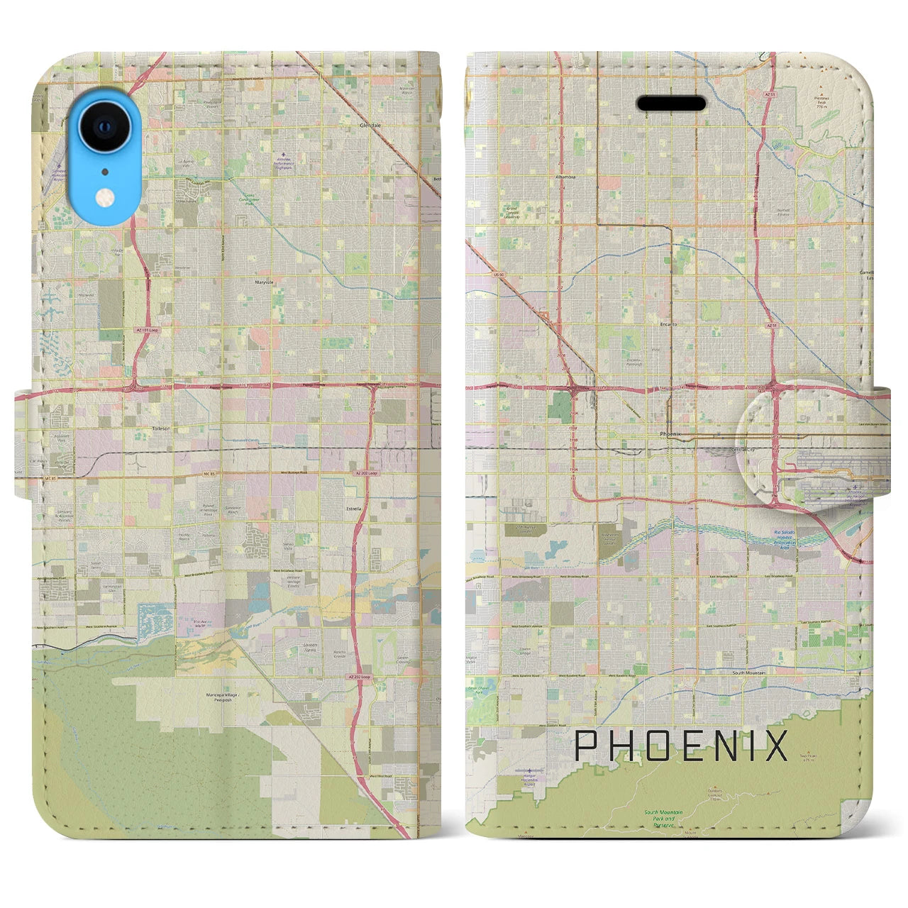【フェニックス(アメリカ)】地図柄iPhoneケース(手帳タイプ)ナチュラル・iPhone XR 用