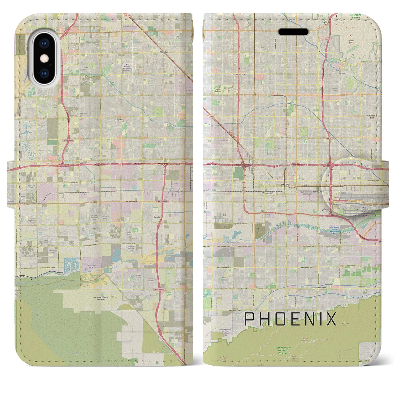 【フェニックス(アメリカ)】地図柄iPhoneケース(手帳タイプ)ナチュラル・iPhone XS Max 用