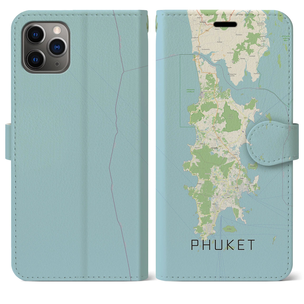 【プーケット(タイ)】地図柄iPhoneケース(手帳タイプ)ナチュラル・iPhone 11 Pro Max 用