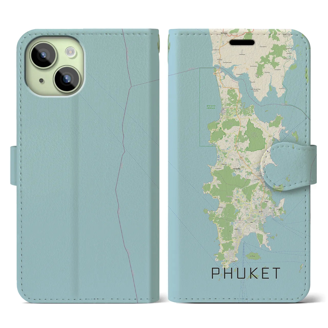 【プーケット(タイ)】地図柄iPhoneケース(手帳タイプ)ナチュラル・iPhone 15 用