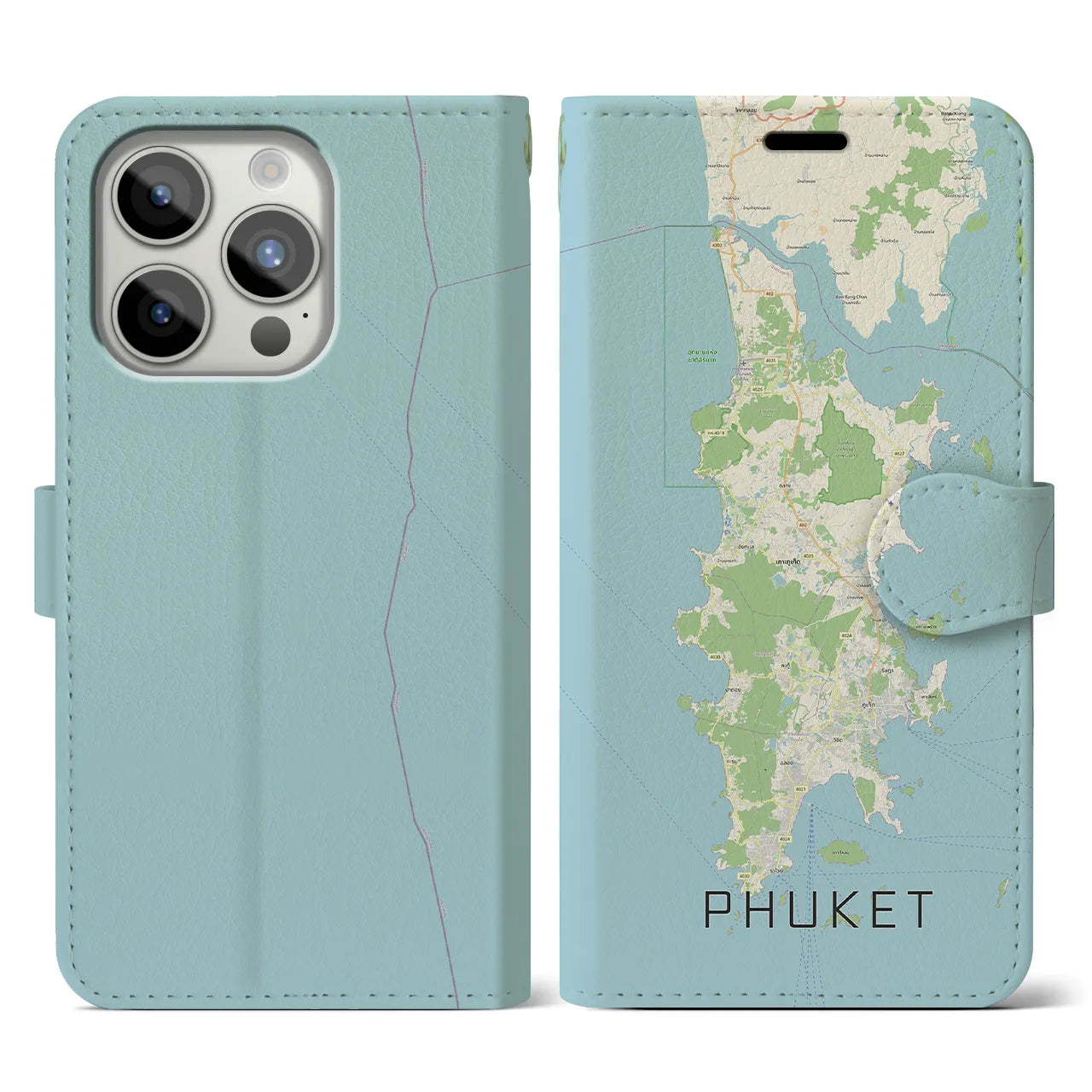 【プーケット(タイ)】地図柄iPhoneケース(手帳タイプ)ナチュラル・iPhone 15 Pro 用