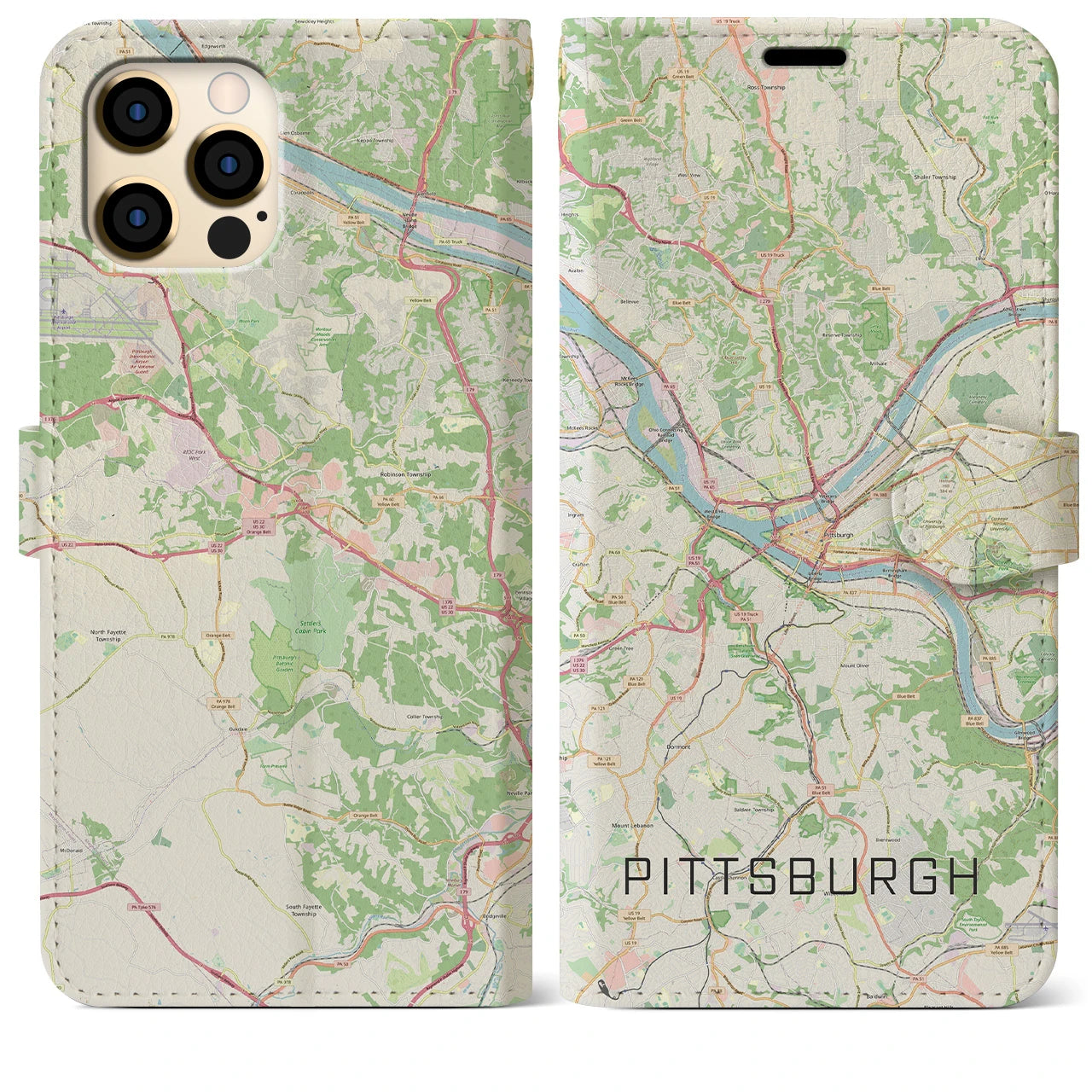 【ピッツバーグ(アメリカ)】地図柄iPhoneケース(手帳タイプ)ナチュラル・iPhone 12 Pro Max 用
