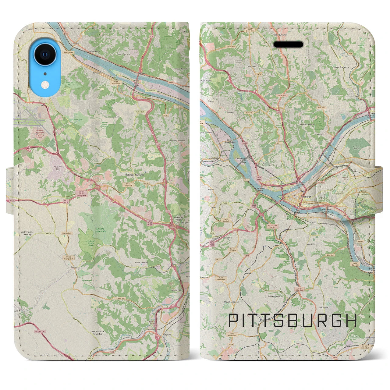 【ピッツバーグ(アメリカ)】地図柄iPhoneケース(手帳タイプ)ナチュラル・iPhone XR 用