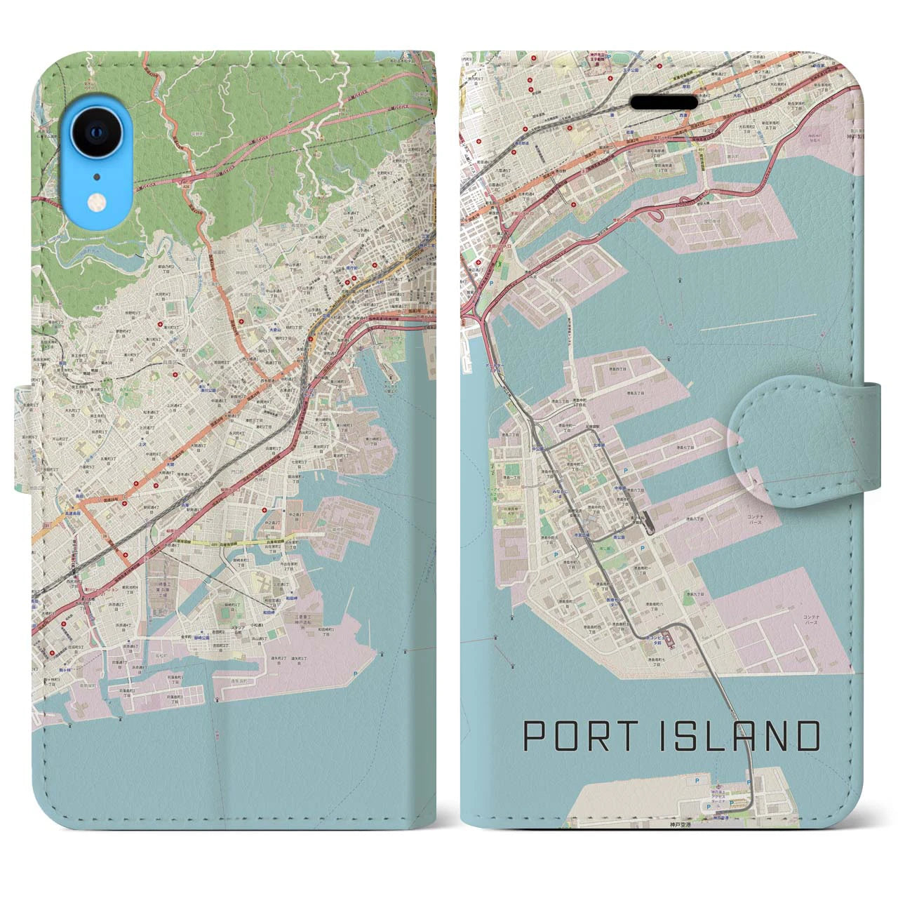 【ポートアイランド(兵庫県)】地図柄iPhoneケース(手帳タイプ)ナチュラル・iPhone XR 用