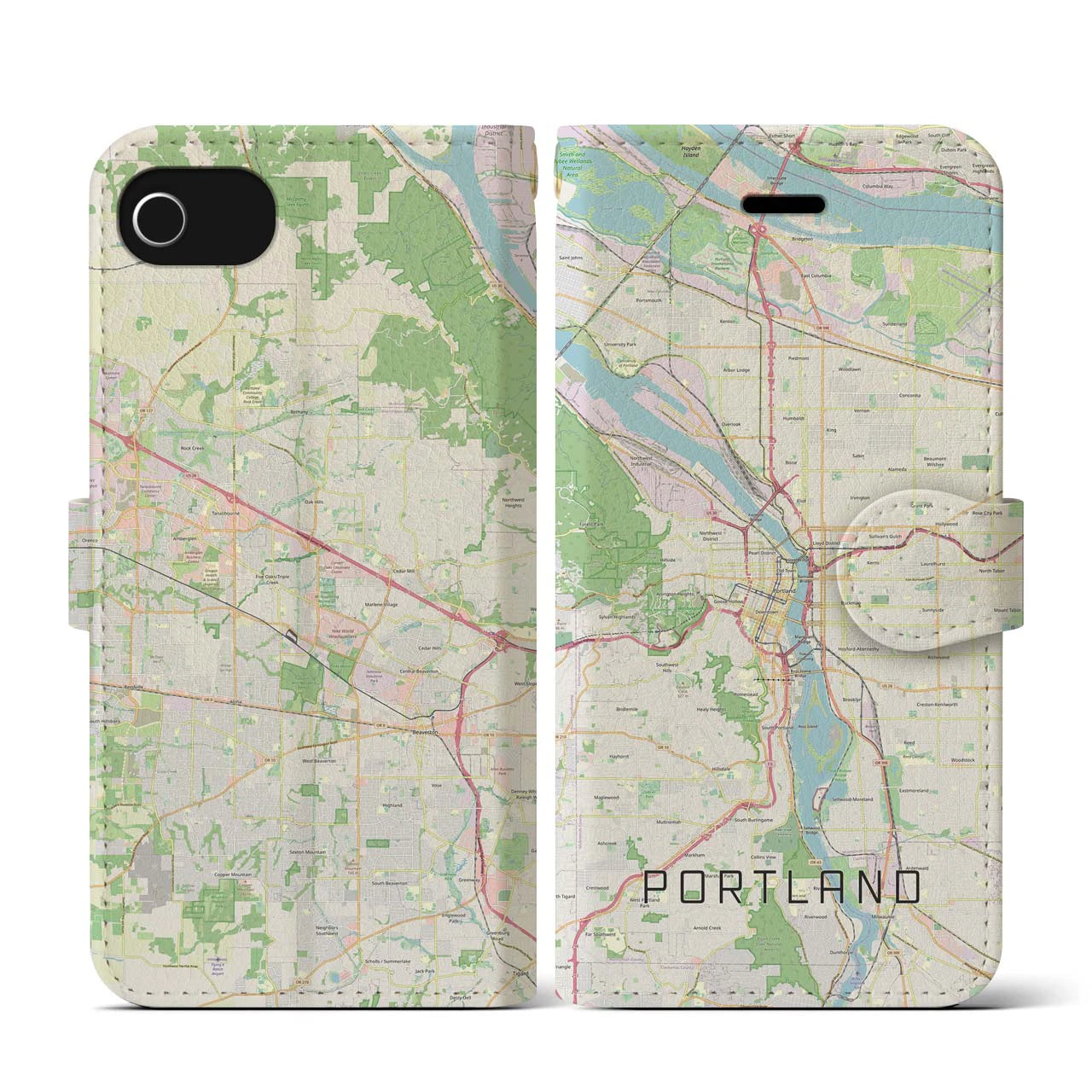 【ポートランド(アメリカ)】地図柄iPhoneケース(手帳タイプ)ナチュラル・iPhone SE(第3 / 第2世代) / 8 / 7 / 6s / 6 用