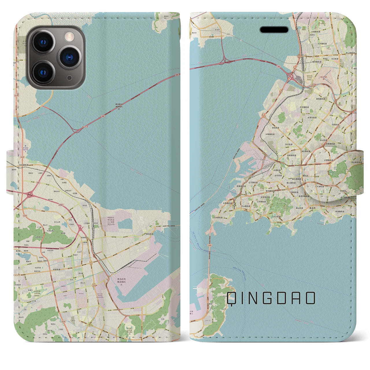 【青島(中華人民共和国)】地図柄iPhoneケース(手帳タイプ)ナチュラル・iPhone 11 Pro Max 用