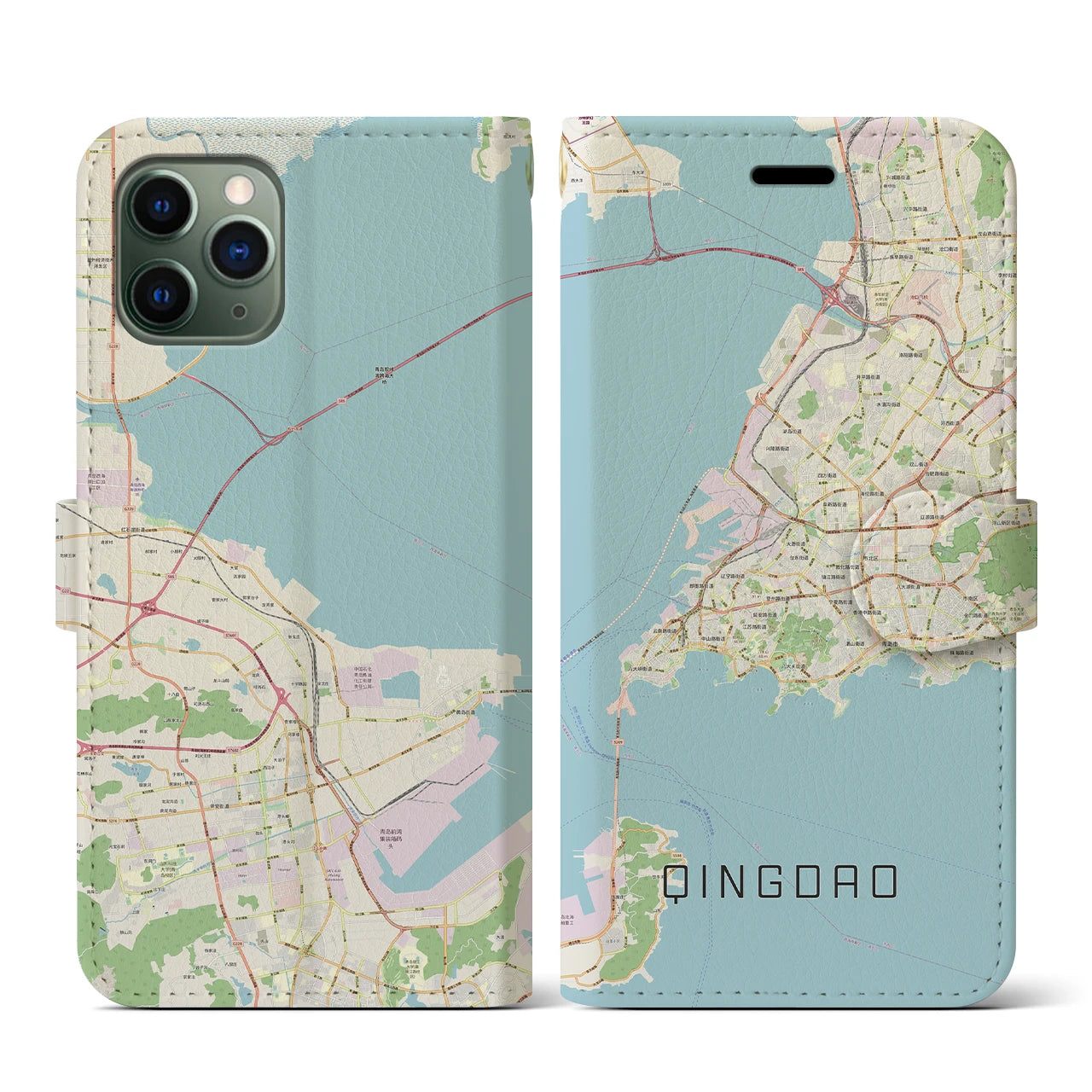 【青島(中華人民共和国)】地図柄iPhoneケース(手帳タイプ)ナチュラル・iPhone 11 Pro 用