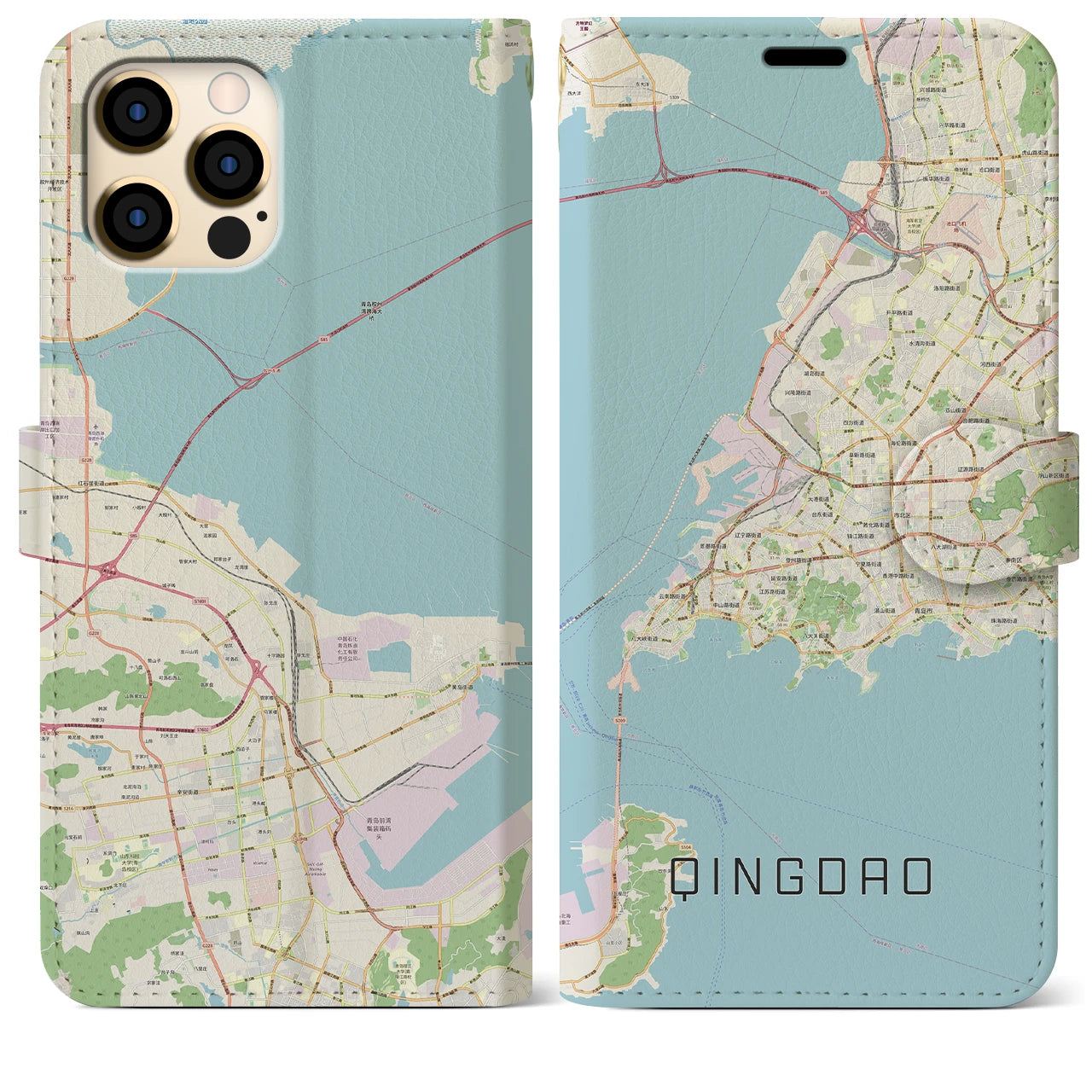 【青島(中華人民共和国)】地図柄iPhoneケース(手帳タイプ)ナチュラル・iPhone 12 Pro Max 用