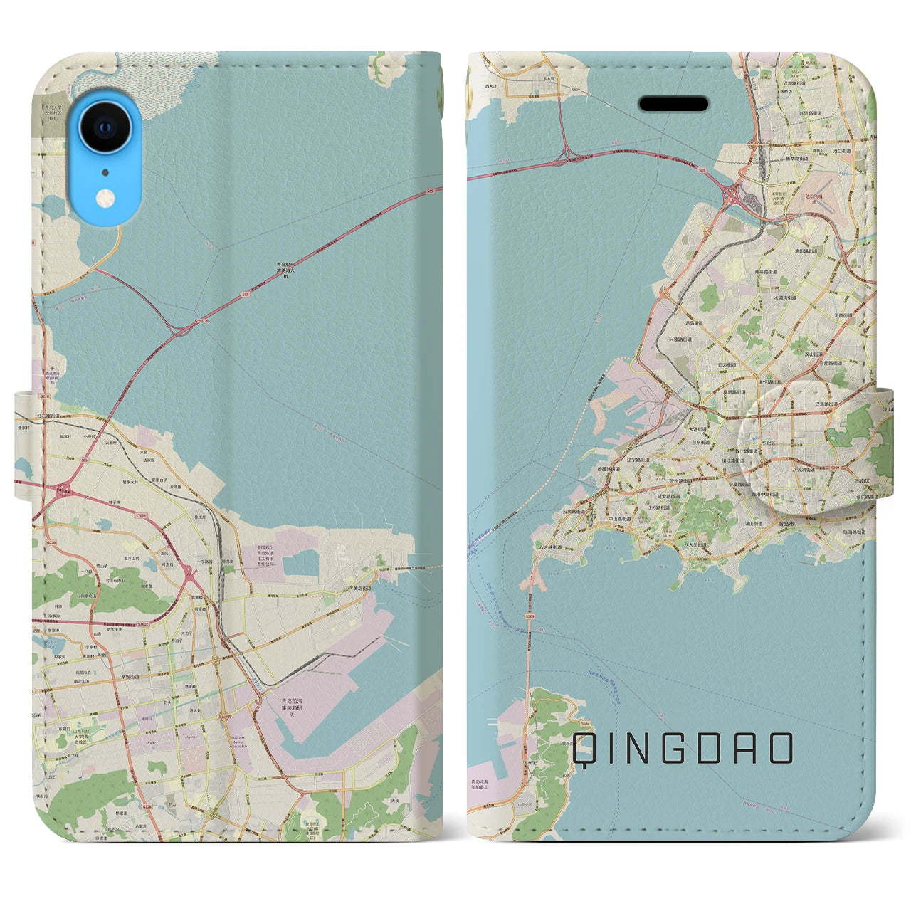 【青島(中華人民共和国)】地図柄iPhoneケース(手帳タイプ)ナチュラル・iPhone XR 用