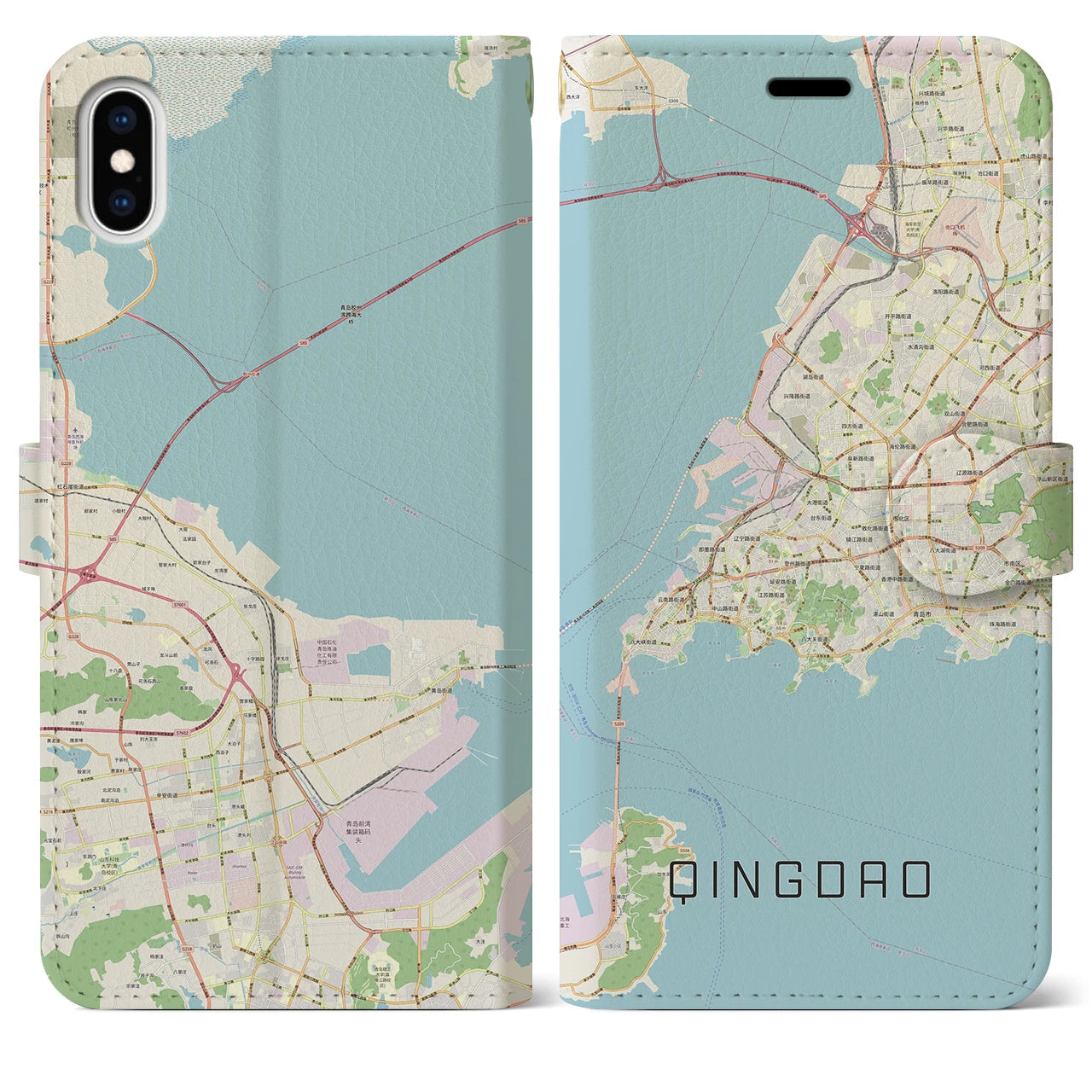 【青島(中華人民共和国)】地図柄iPhoneケース(手帳タイプ)ナチュラル・iPhone XS Max 用