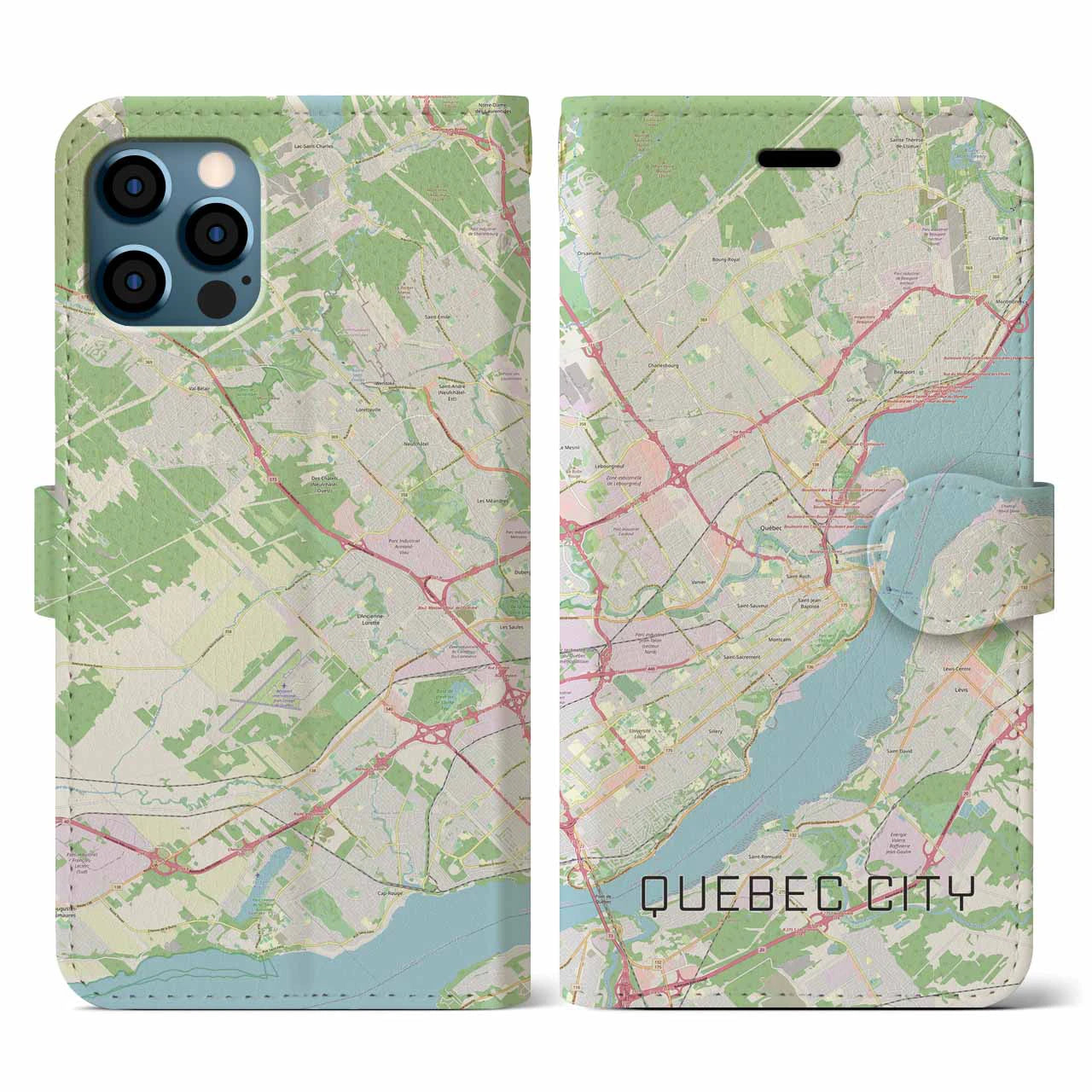 【ケベック・シティー(カナダ)】地図柄iPhoneケース(手帳タイプ)ナチュラル・iPhone 12 / 12 Pro 用