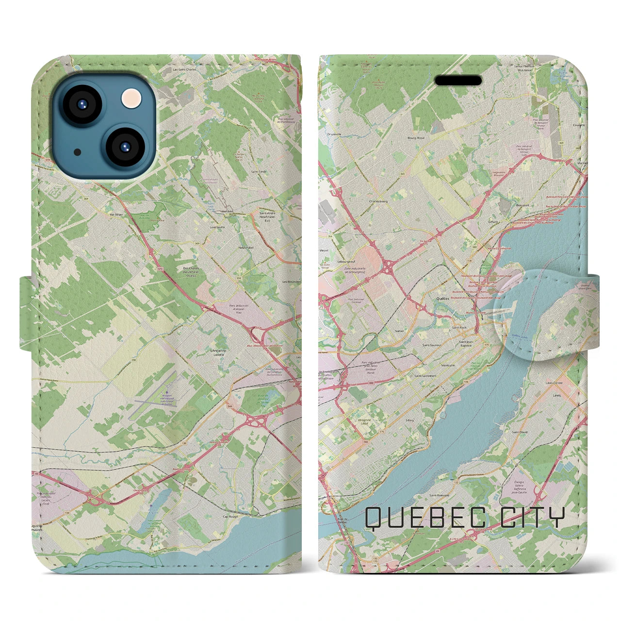 【ケベック・シティー(カナダ)】地図柄iPhoneケース(手帳タイプ)ナチュラル・iPhone 13 用