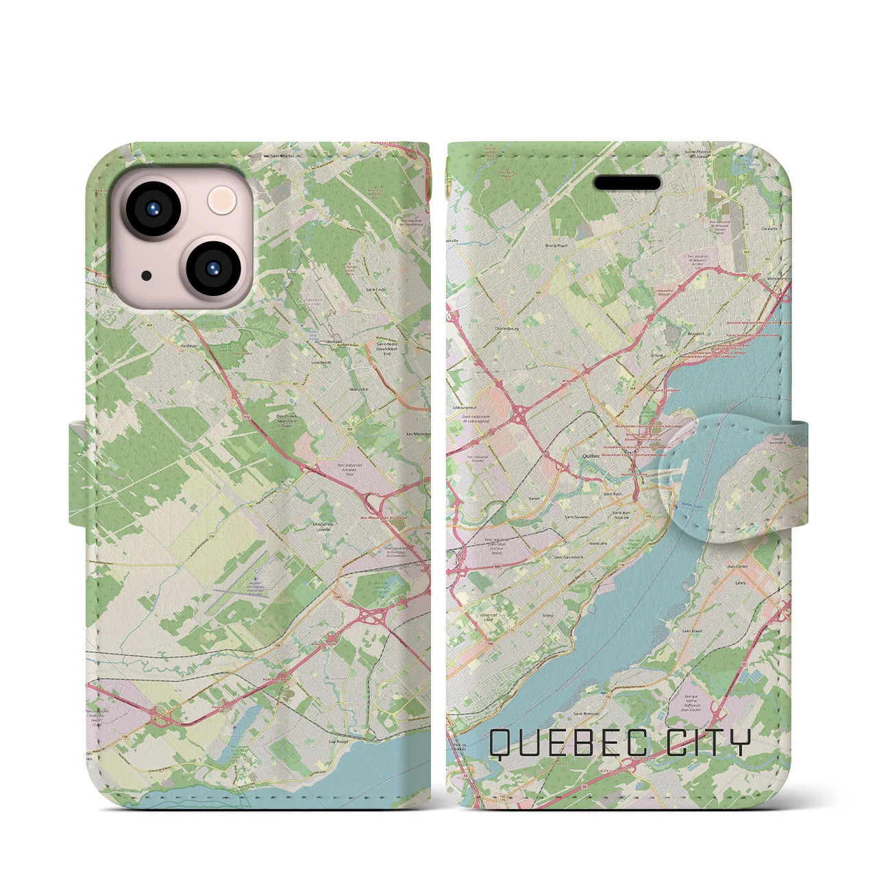 【ケベック・シティー(カナダ)】地図柄iPhoneケース(手帳タイプ)ナチュラル・iPhone 13 mini 用