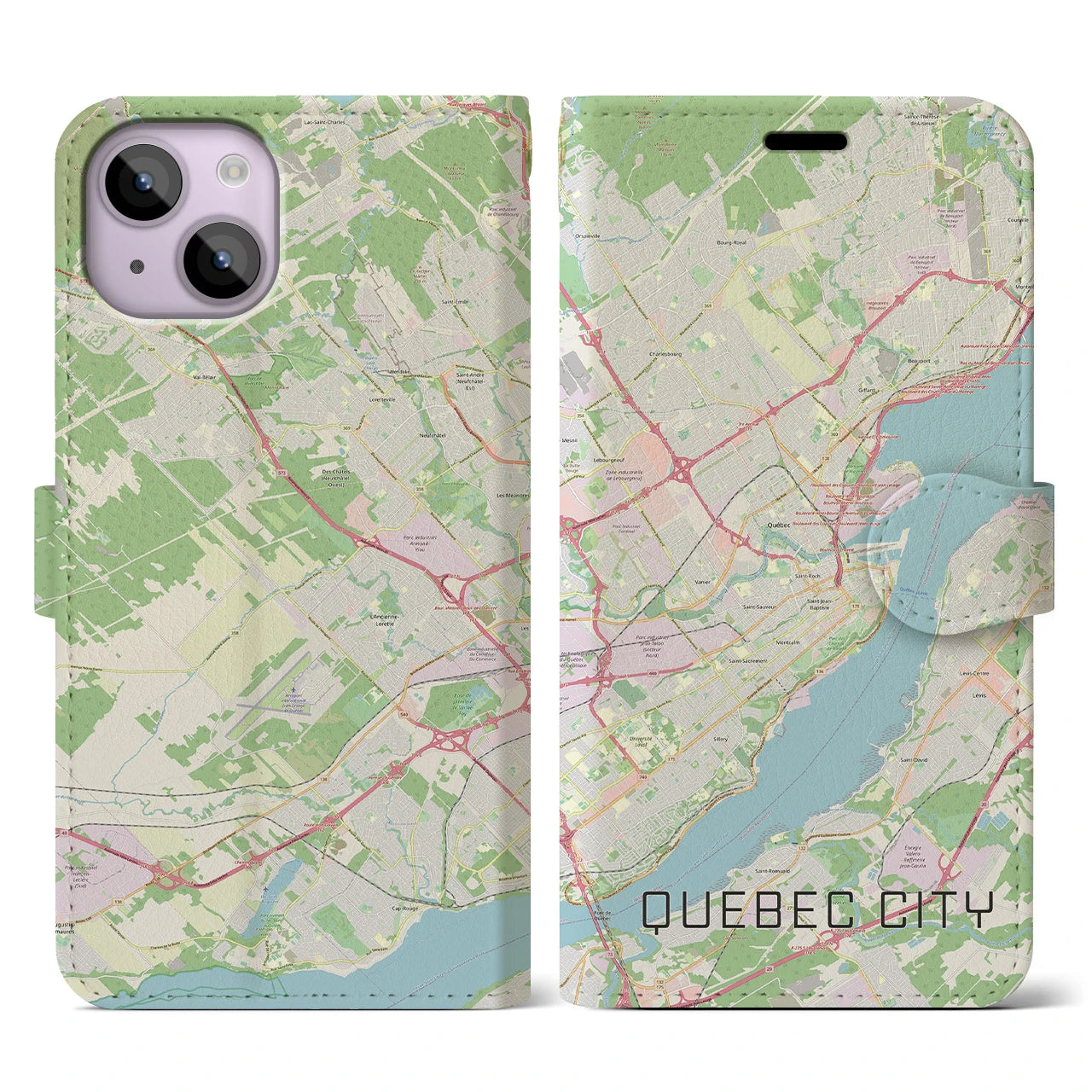 【ケベック・シティー(カナダ)】地図柄iPhoneケース(手帳タイプ)ナチュラル・iPhone 14 用