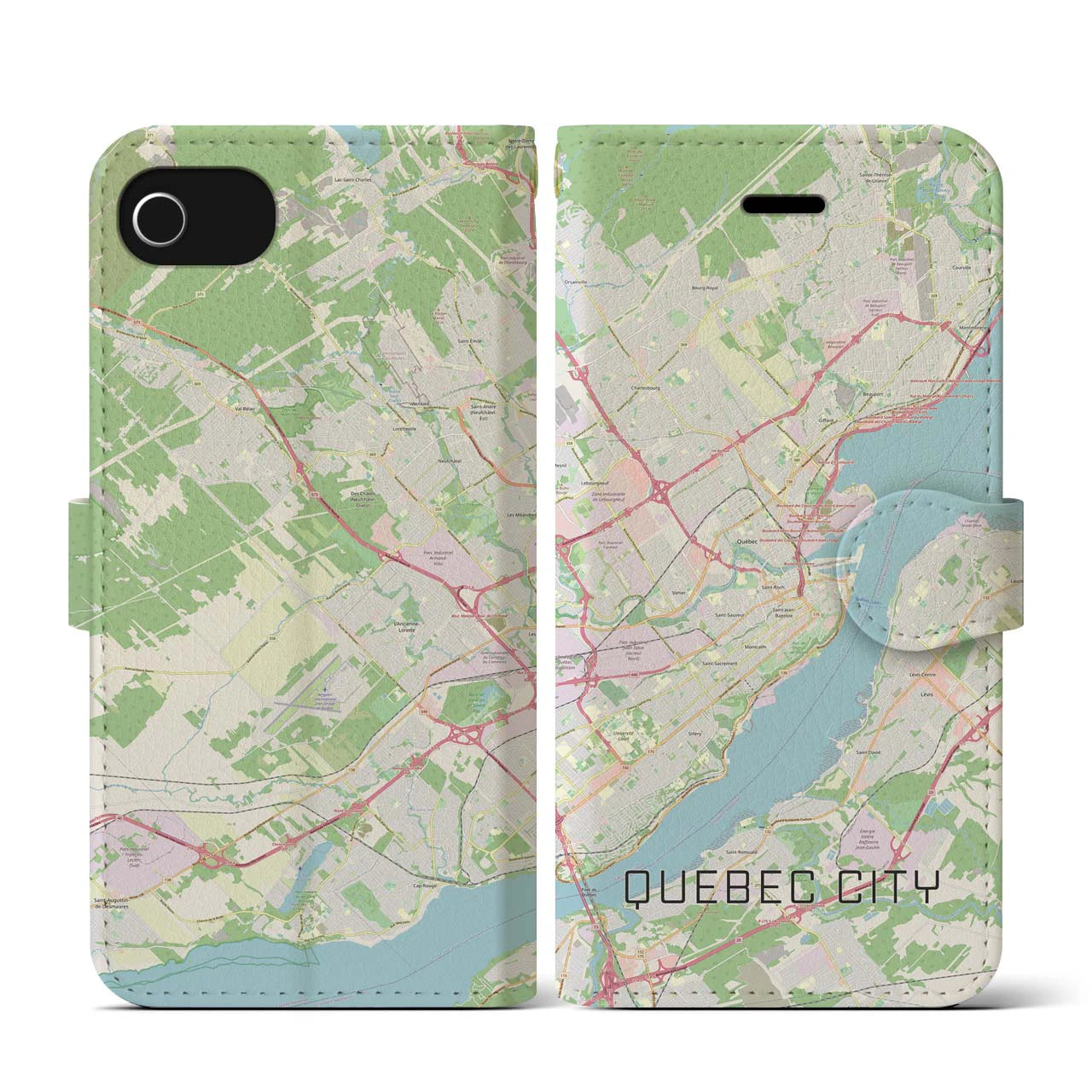 【ケベック・シティー(カナダ)】地図柄iPhoneケース(手帳タイプ)ナチュラル・iPhone SE(第3 / 第2世代) / 8 / 7 / 6s / 6 用