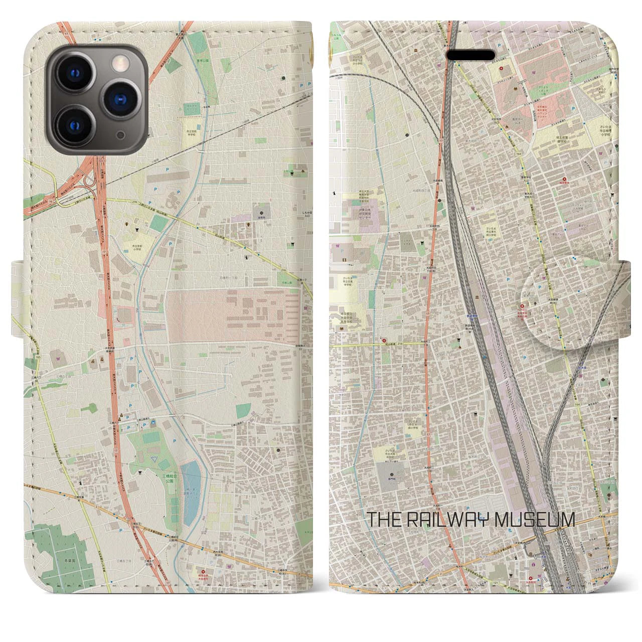 【鉄道博物館(埼玉県)】地図柄iPhoneケース(手帳タイプ)ナチュラル・iPhone 11 Pro Max 用