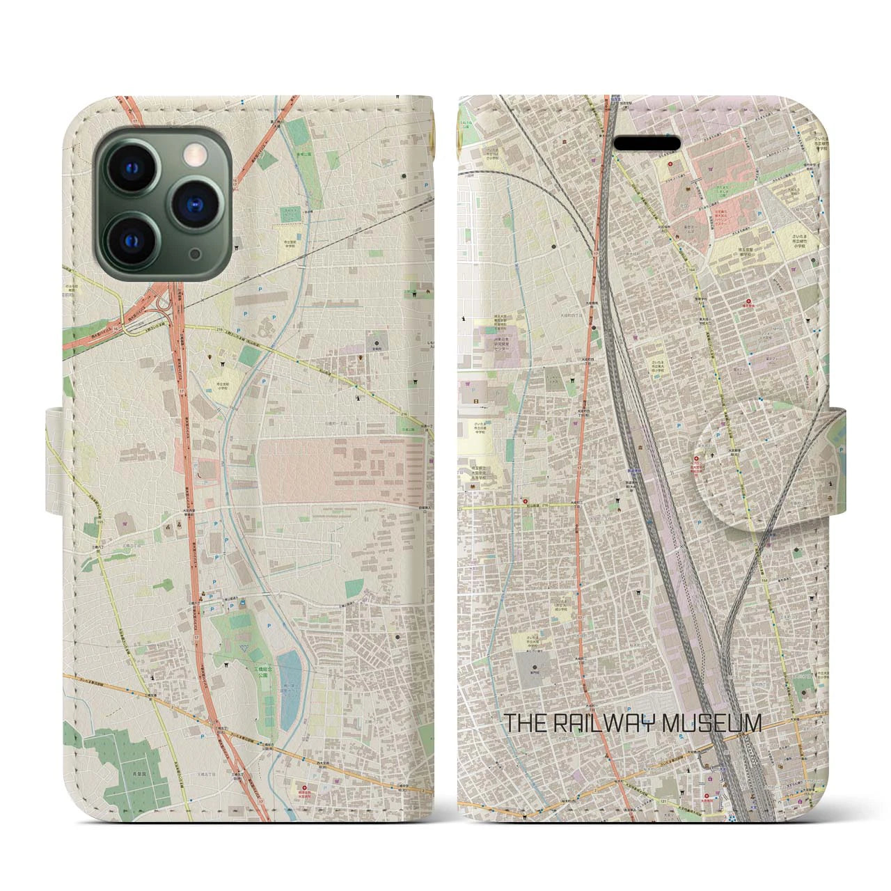 【鉄道博物館(埼玉県)】地図柄iPhoneケース(手帳タイプ)ナチュラル・iPhone 11 Pro 用